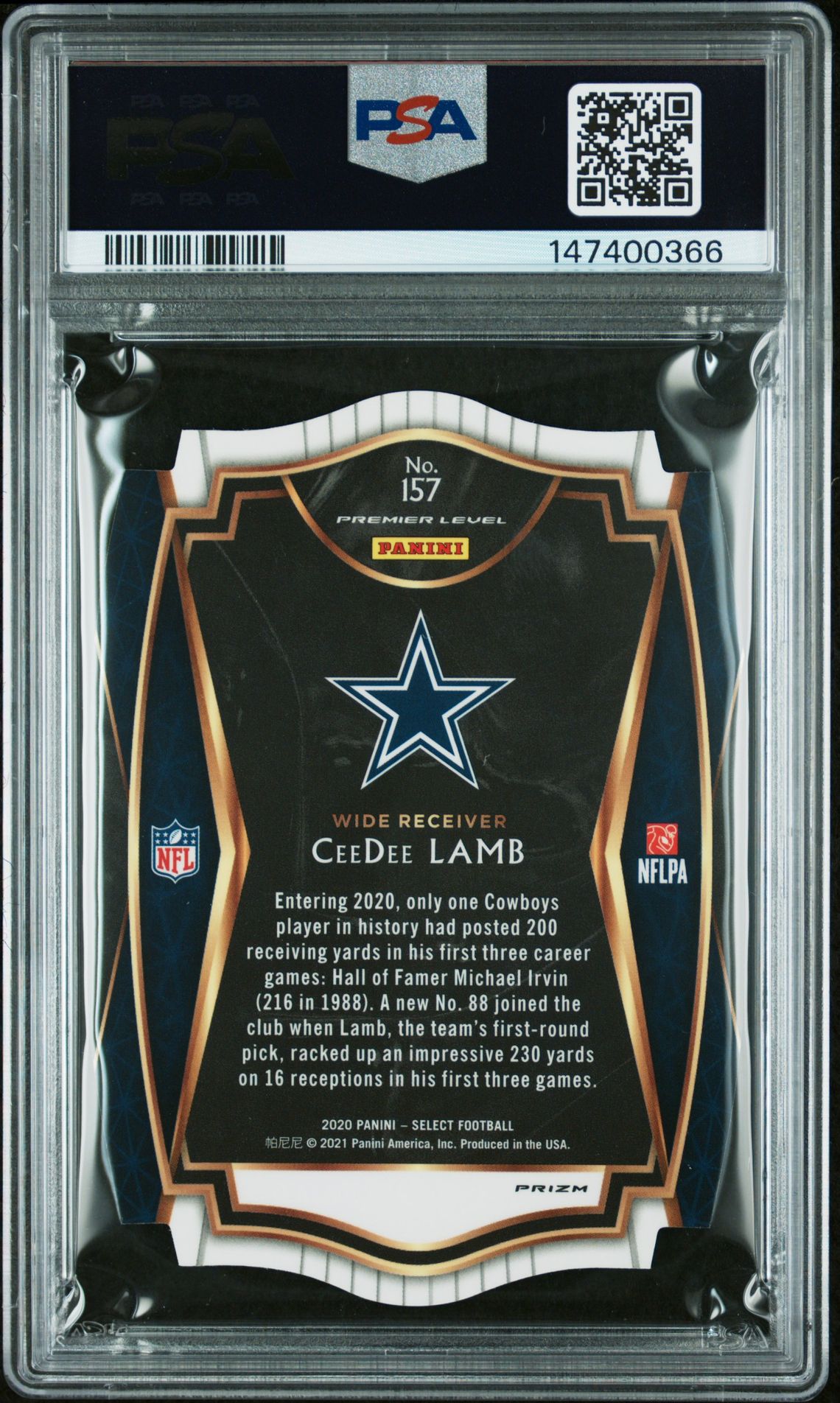 2020 Panini Select Ceedee Lamb #157 (Die-Cut Purple Prizm) Gem Mt 10 back