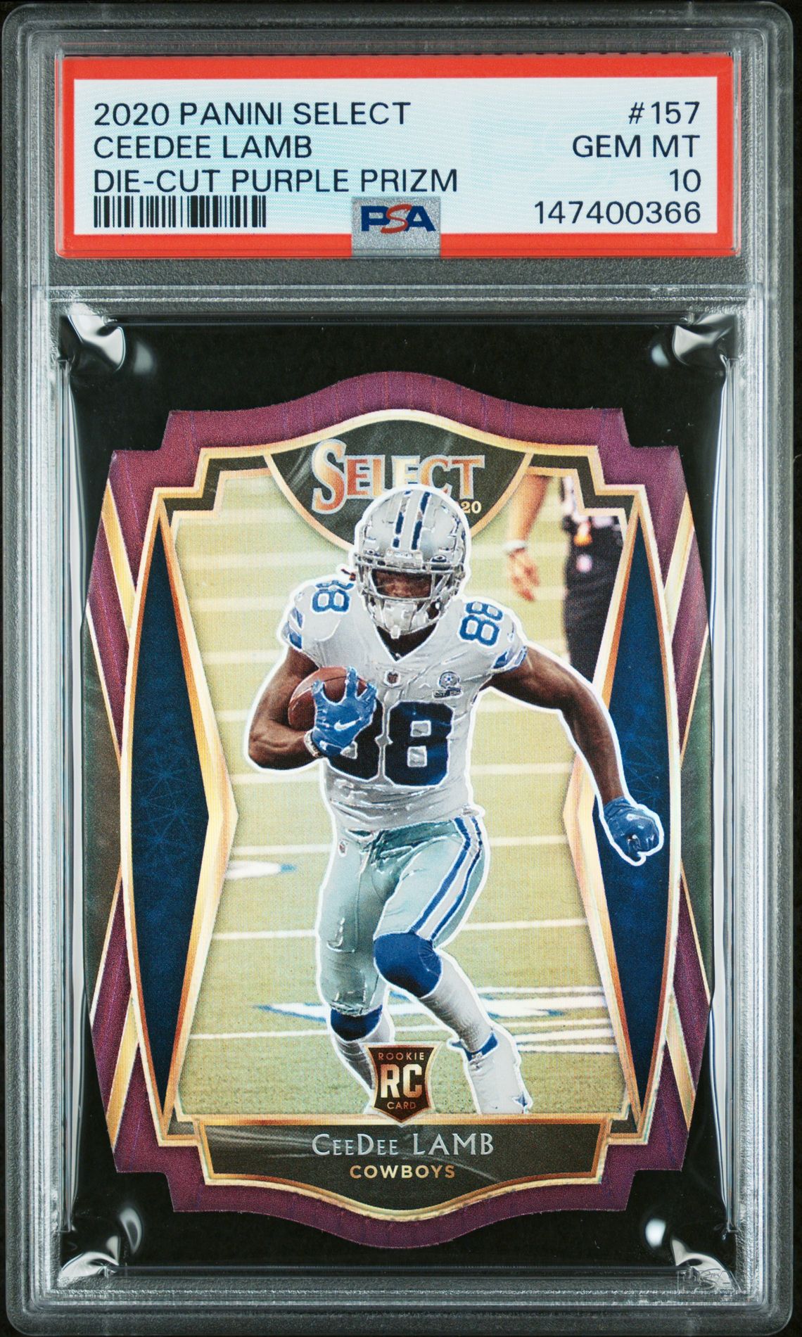 2020 Panini Select Ceedee Lamb #157 (Die-Cut Purple Prizm) Gem Mt 10 front