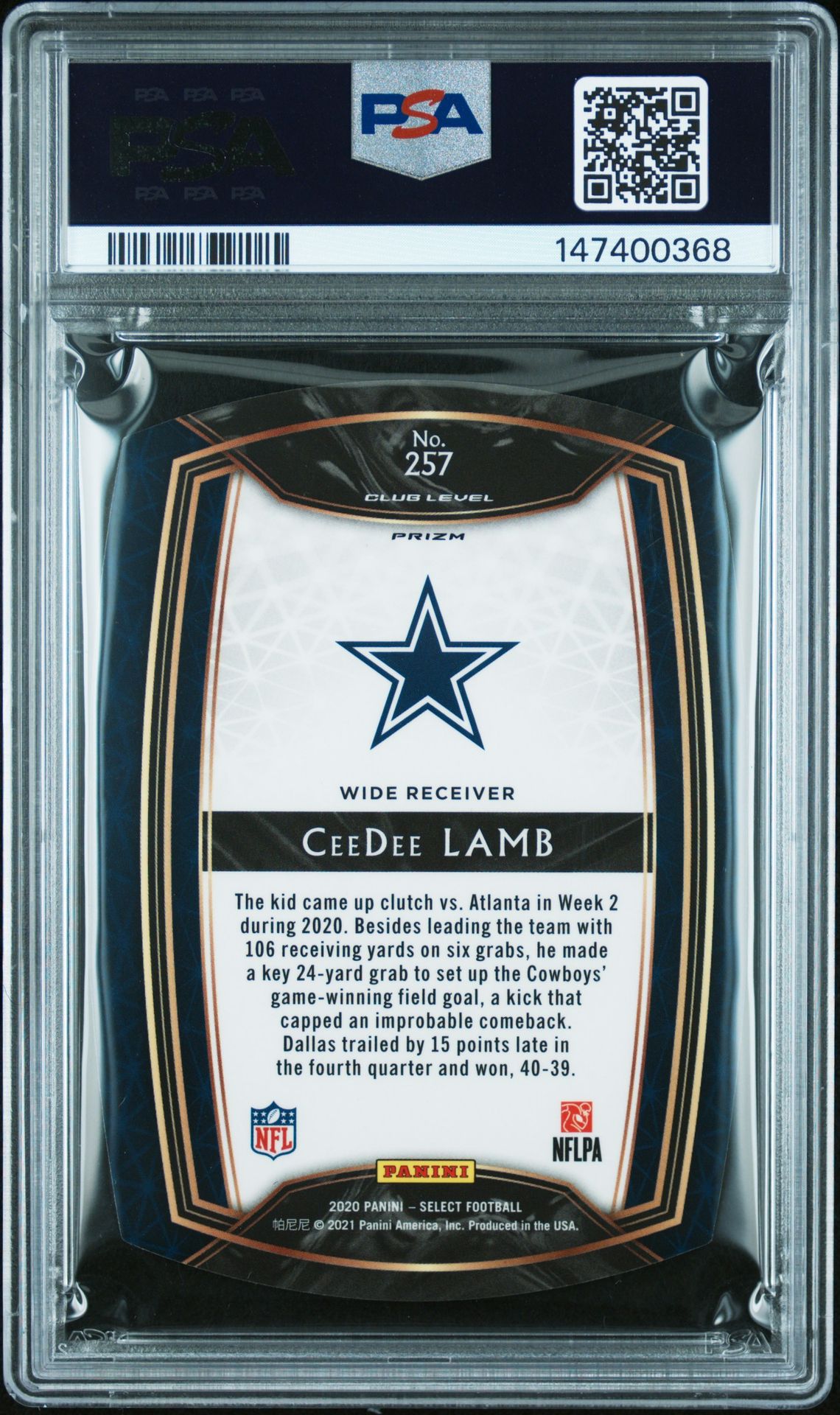 2020 Panini Select Ceedee Lamb #257 (Die-Cut White Prizm) Mint 9 back