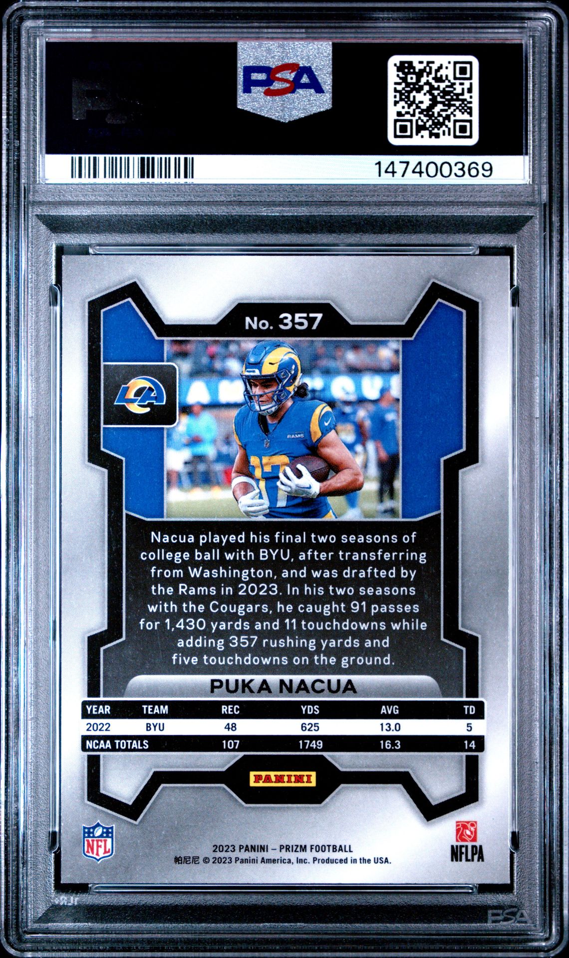 2023 Panini Prizm Puka Nacua #357 Mint 9 back