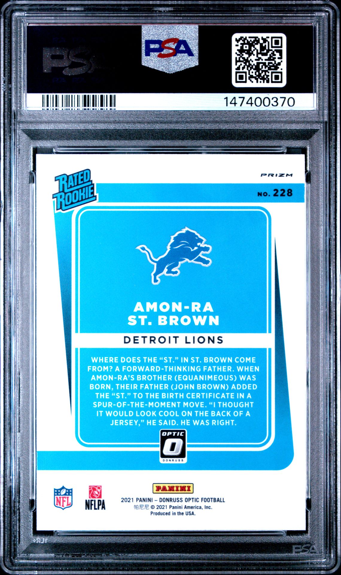 2021 Panini Donruss Optic Amon-Ra St. Brown #228 (Purple Shock) Nm-Mt 8 back