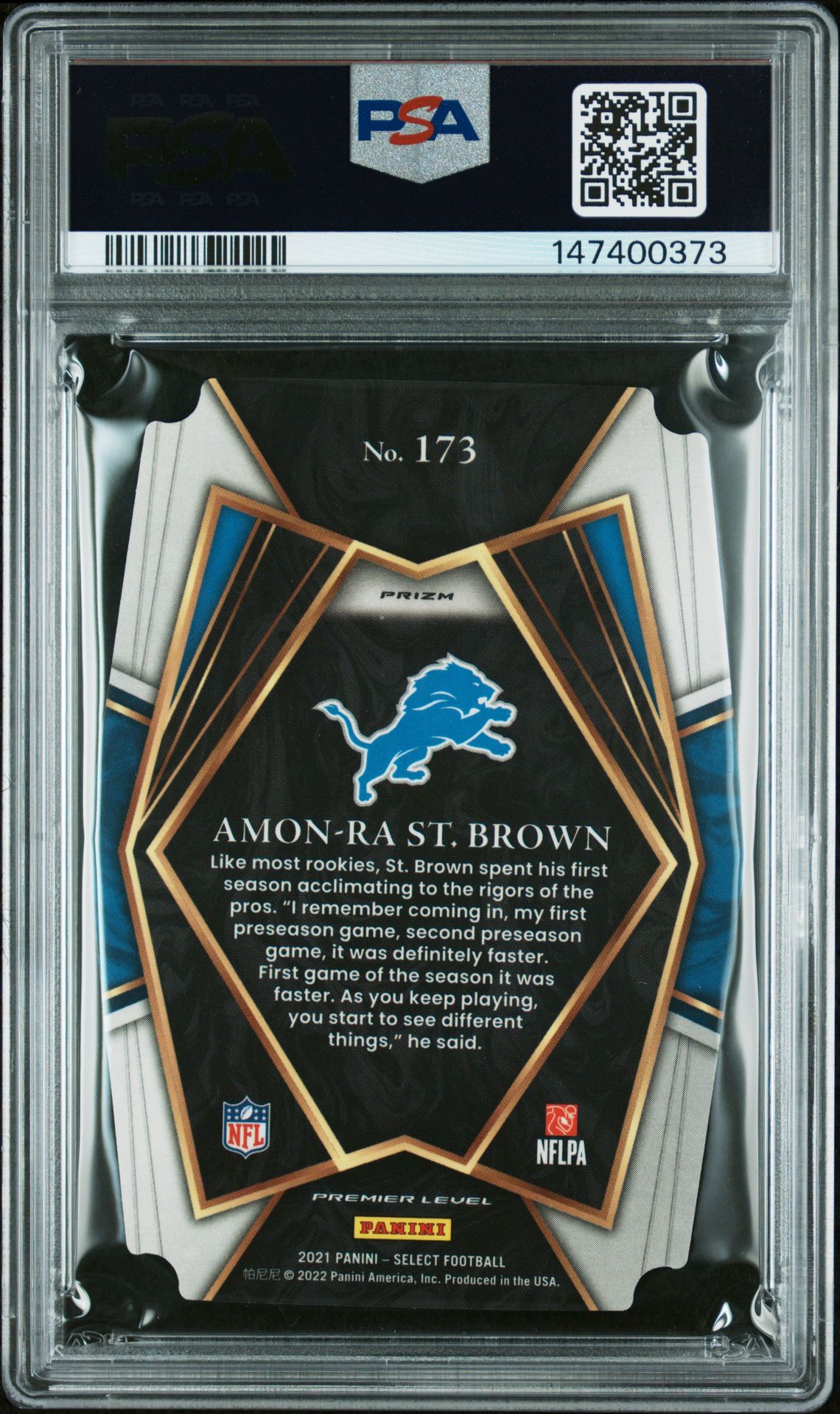 2021 Panini Select Amon-Ra St. Brown #173 (D/C Silver Prizm) Mint 9 back