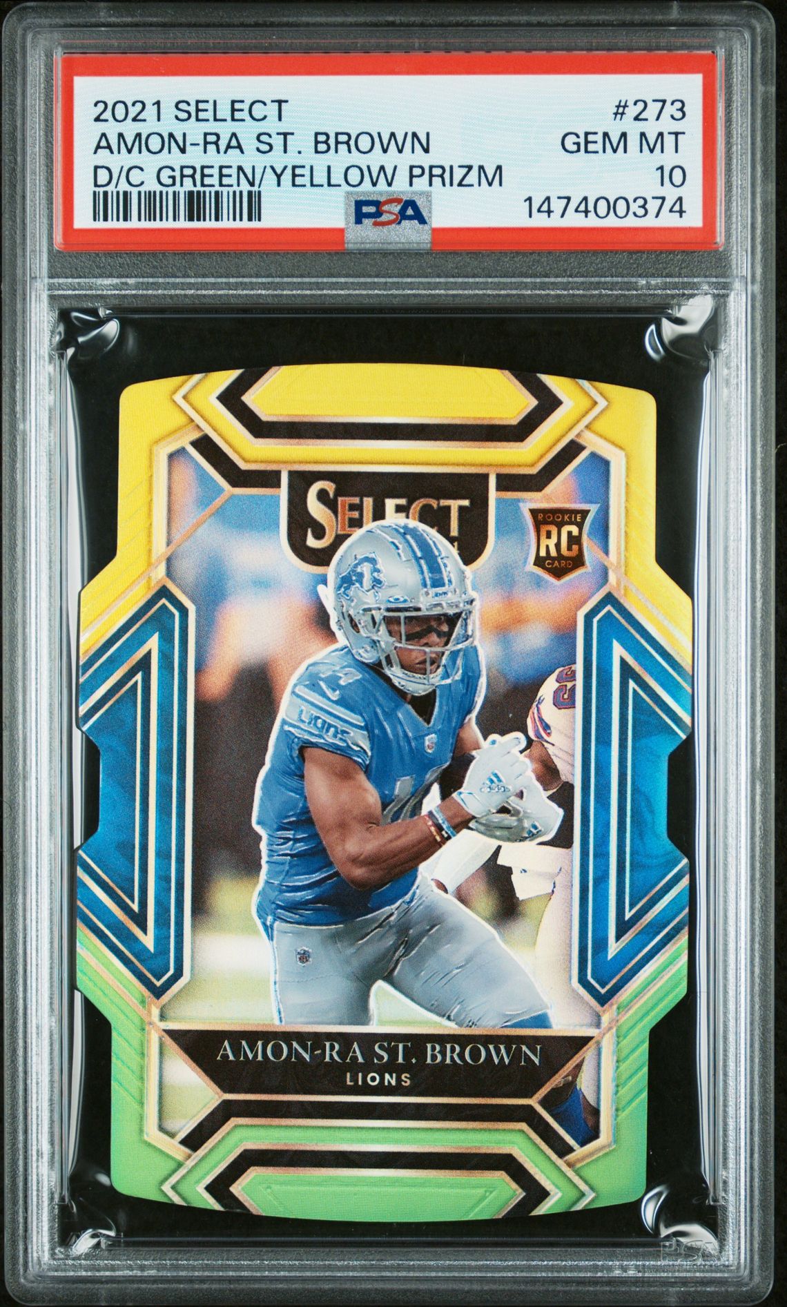 2021 Panini Select Amon-Ra St. Brown #273 (D/C Green/Yellow Prizm) Gem Mt 10 front