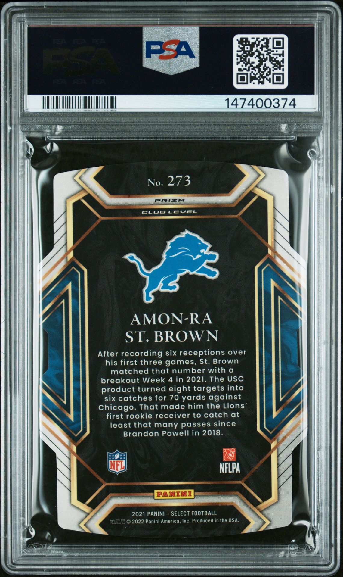 2021 Panini Select Amon-Ra St. Brown #273 (D/C Green/Yellow Prizm) Gem Mt 10 back