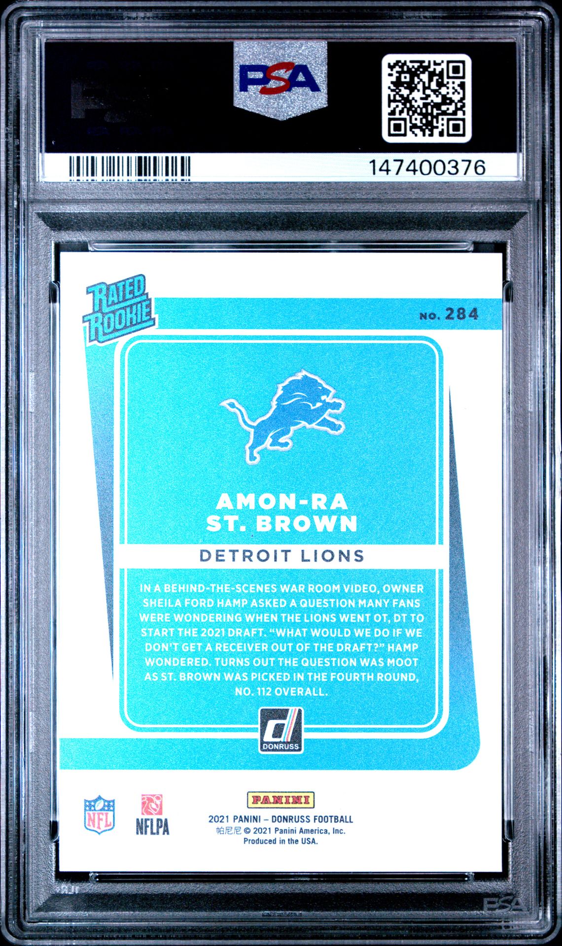 2021 Panini Donruss Amon-Ra St. Brown #284 (Press Proof Premium) Mint 9 back