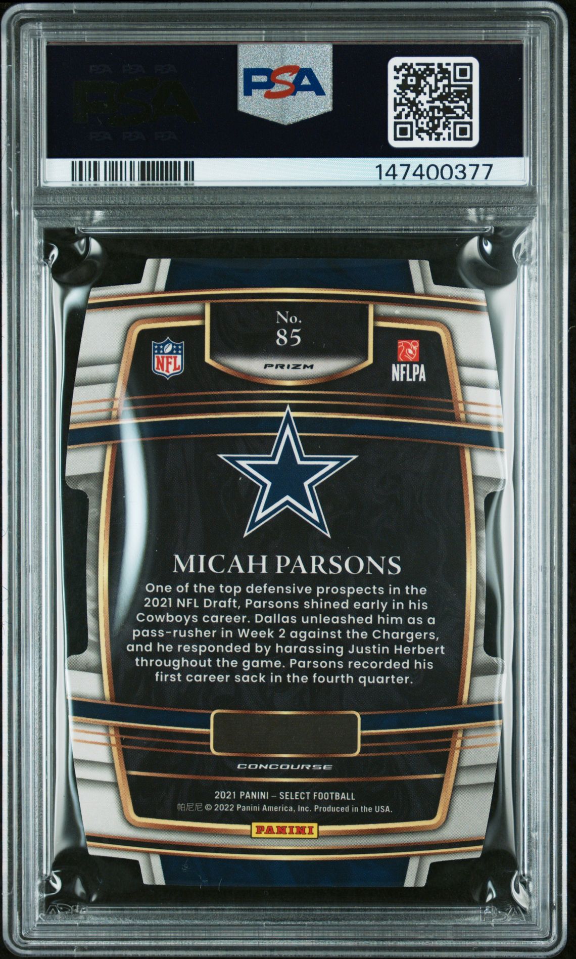 2021 Panini Select Micah Parsons #85 (D/C Silver Prizm) Gem Mt 10 back