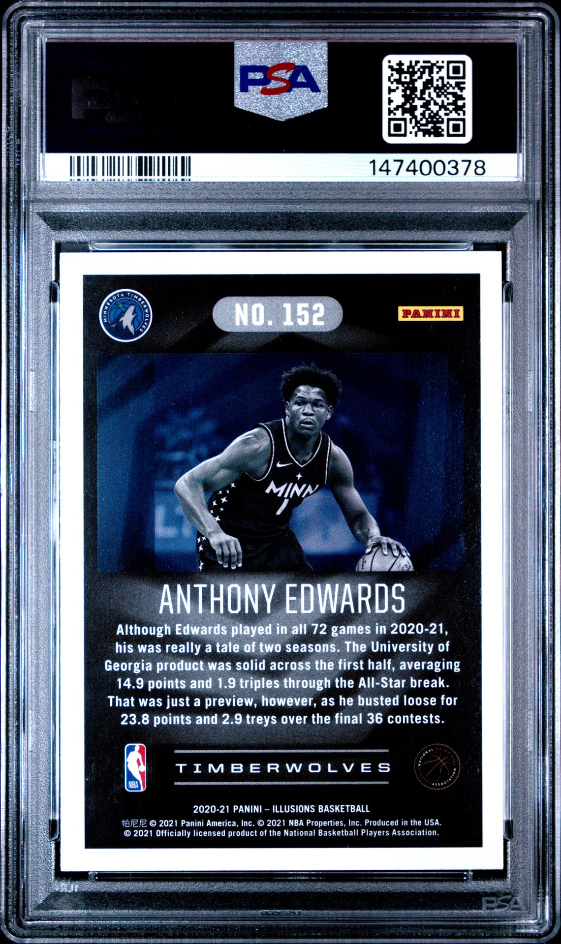 2020 Panini Illusions Anthony Edwards #152 Gem Mt 10 back