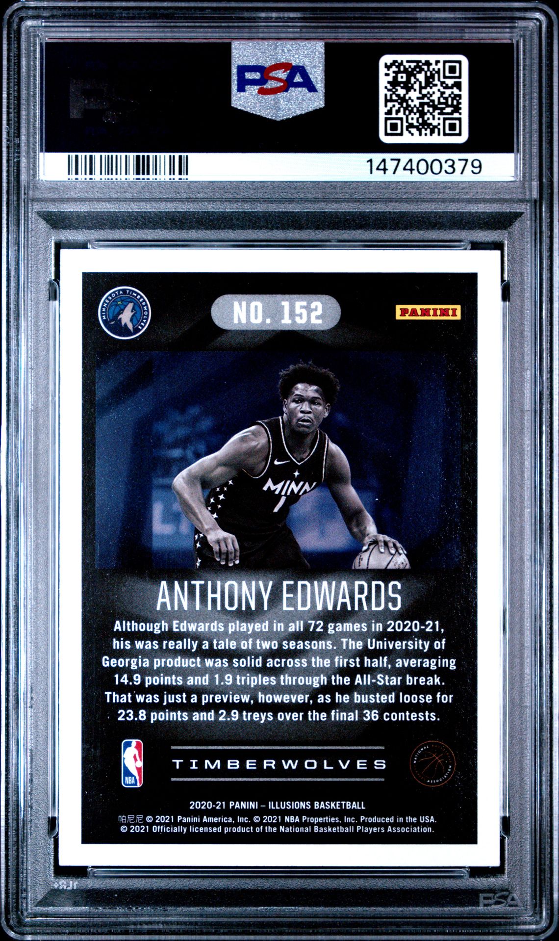 2020 Panini Illusions Anthony Edwards #152 Gem Mt 10 back