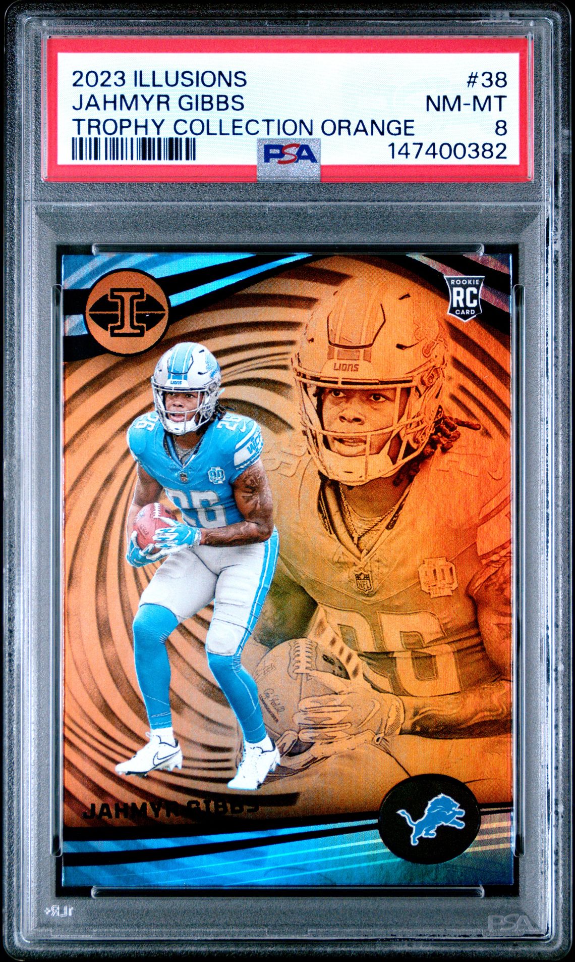 2023 Panini Illusions Jahmyr Gibbs #38 (Trophy Collection Orange) Nm-Mt 8 front