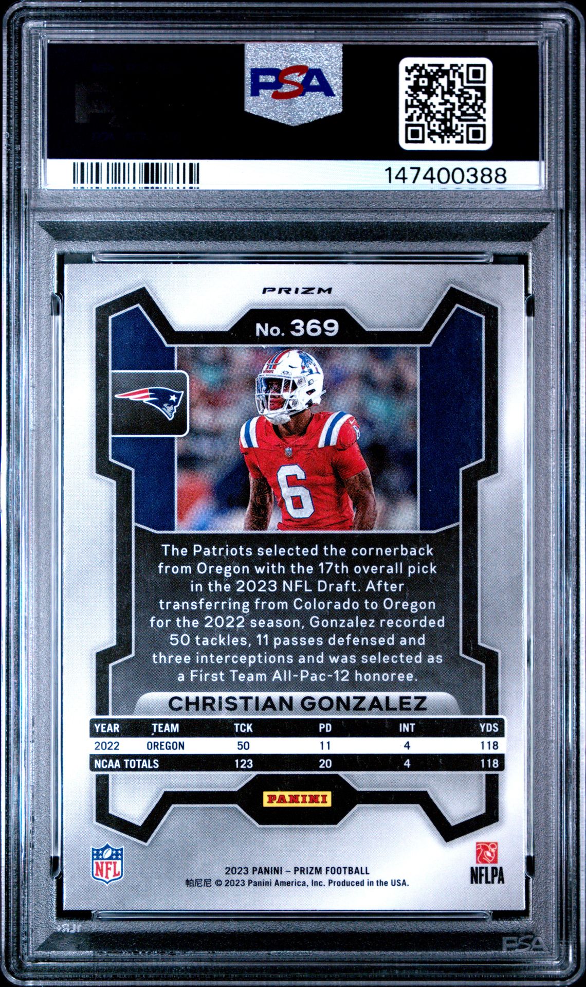 2023 Panini Prizm Christian Gonzalez #369 (Pink Prizm) Mint 9 back