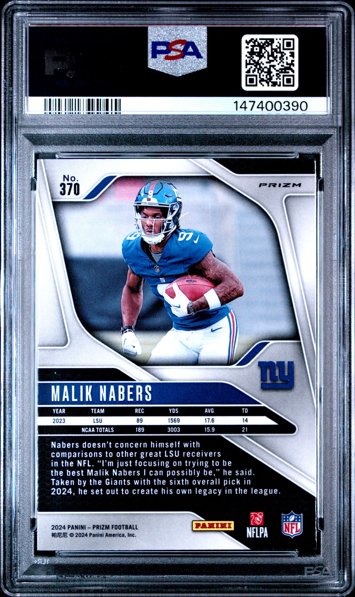 2024 Panini Prizm Malik Nabers #370 (Disco Prizm) Mint 9 back