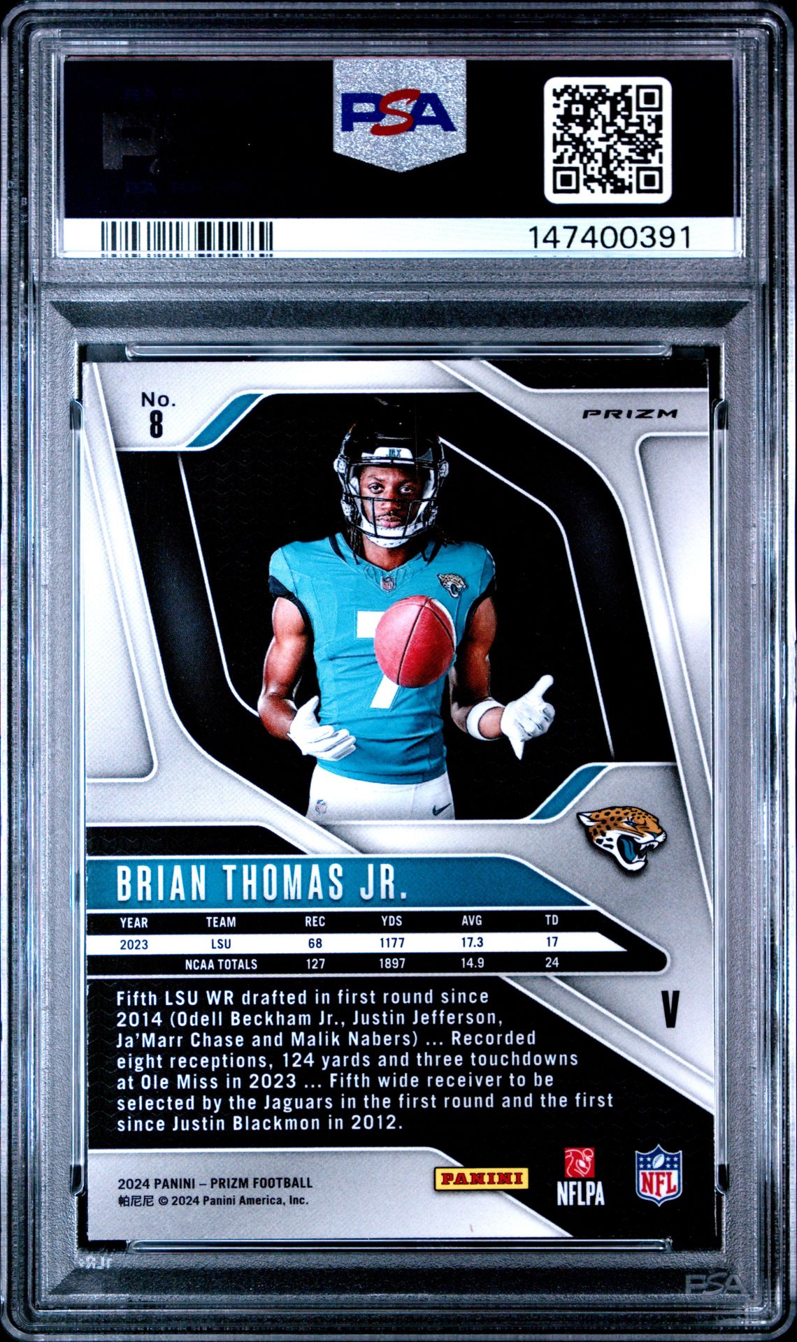 2024 Panini Prizm Rookie Variation Brian Thomas Jr. #8 Gem Mt 10 back