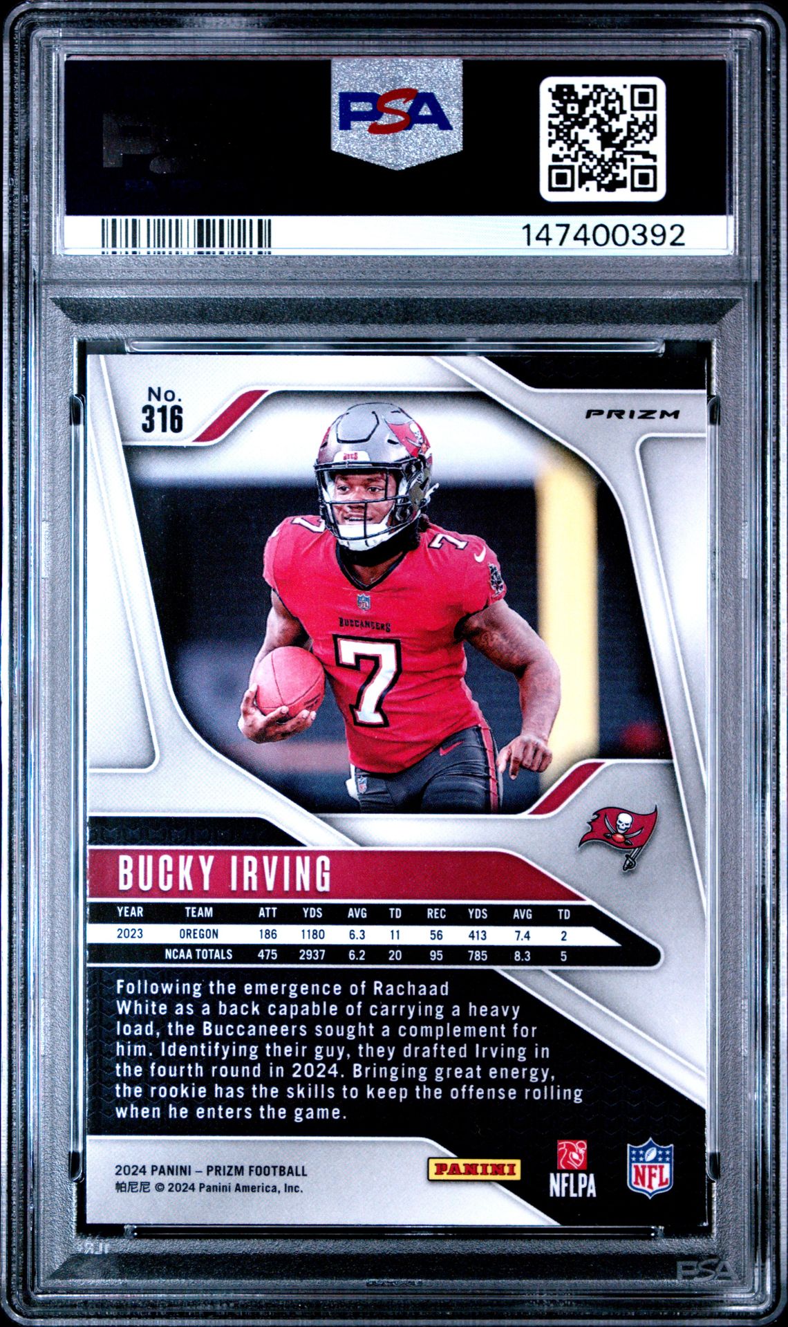 2024 Panini Prizm Bucky Irving #316 (Red/White/Blue Prizm) Mint 9 back