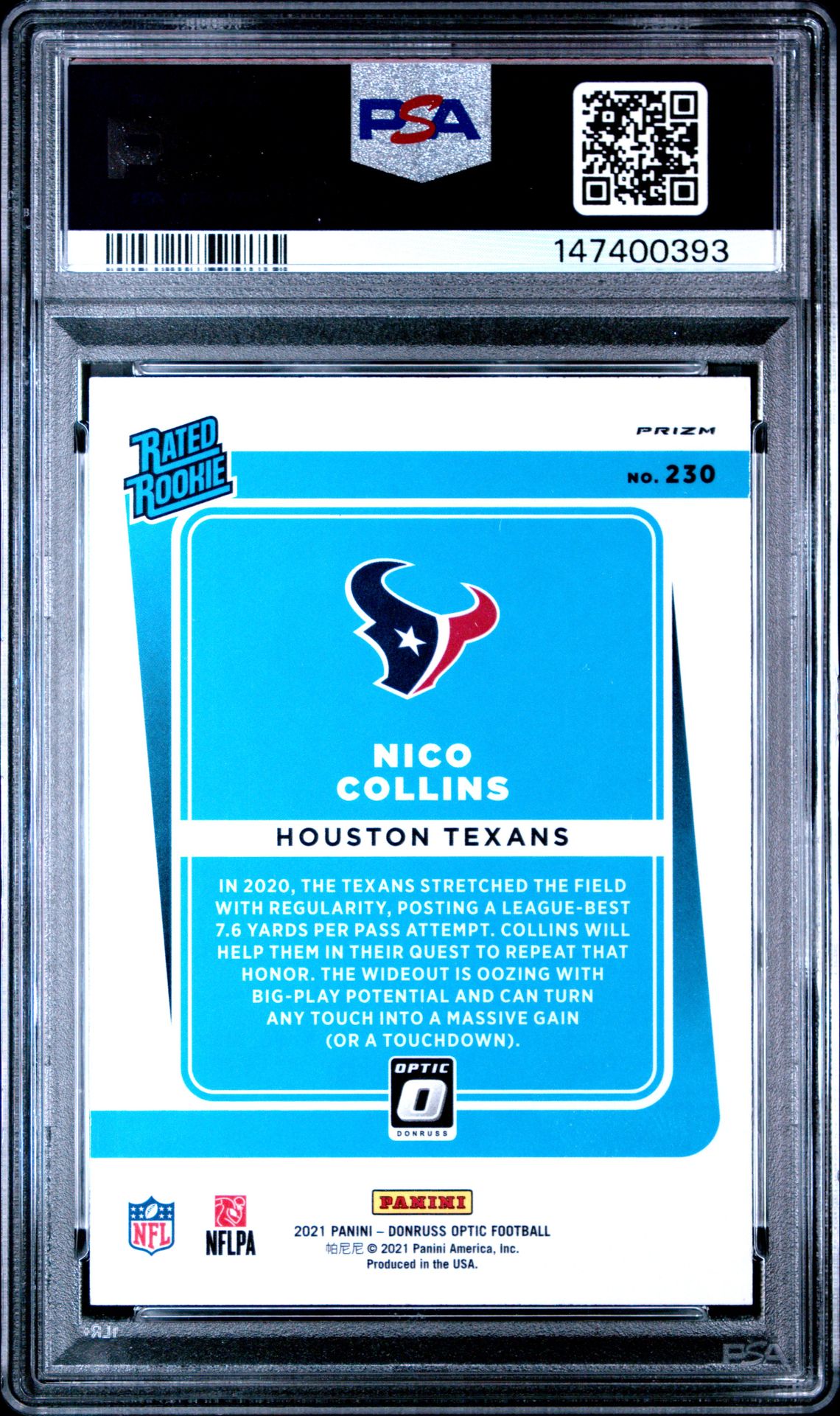 2021 Panini Donruss Optic Nico Collins #230 (Pink) Mint 9 back