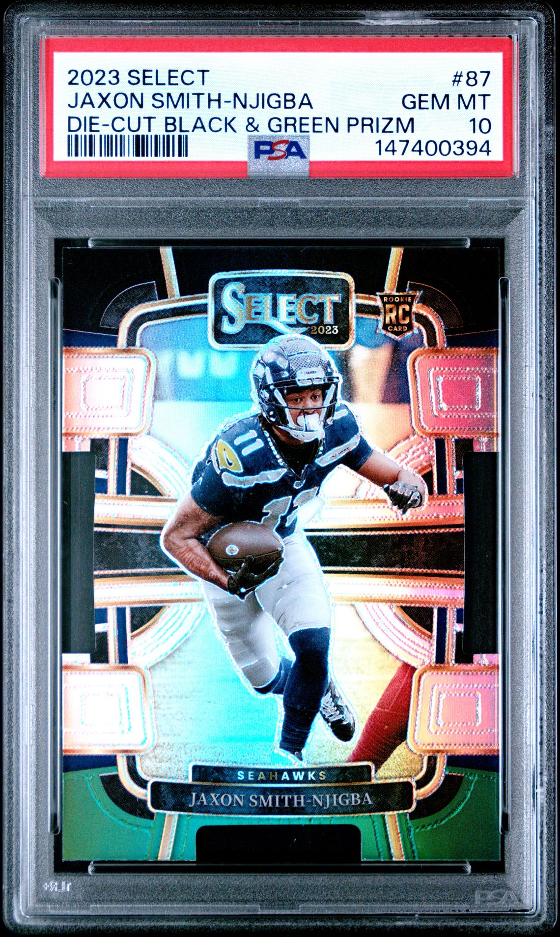 2023 Panini Select Jaxon Smith-Njigba #87 (Die-Cut Black & Green Prizm) Gem Mt 10 front