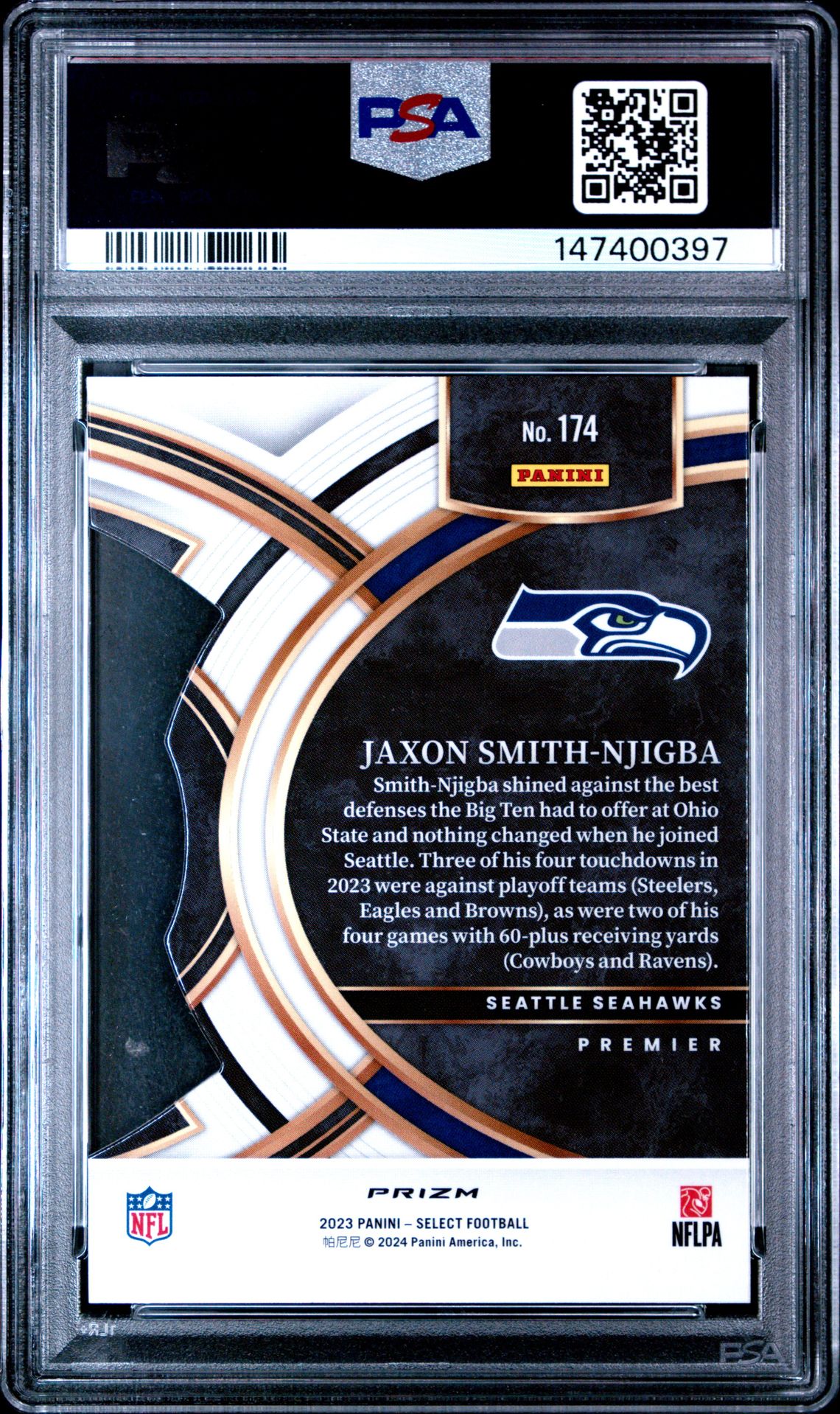 2023 Panini Select Jaxon Smith-Njigba #174 (Die-Cut Silver Prizm) Gem Mt 10 back