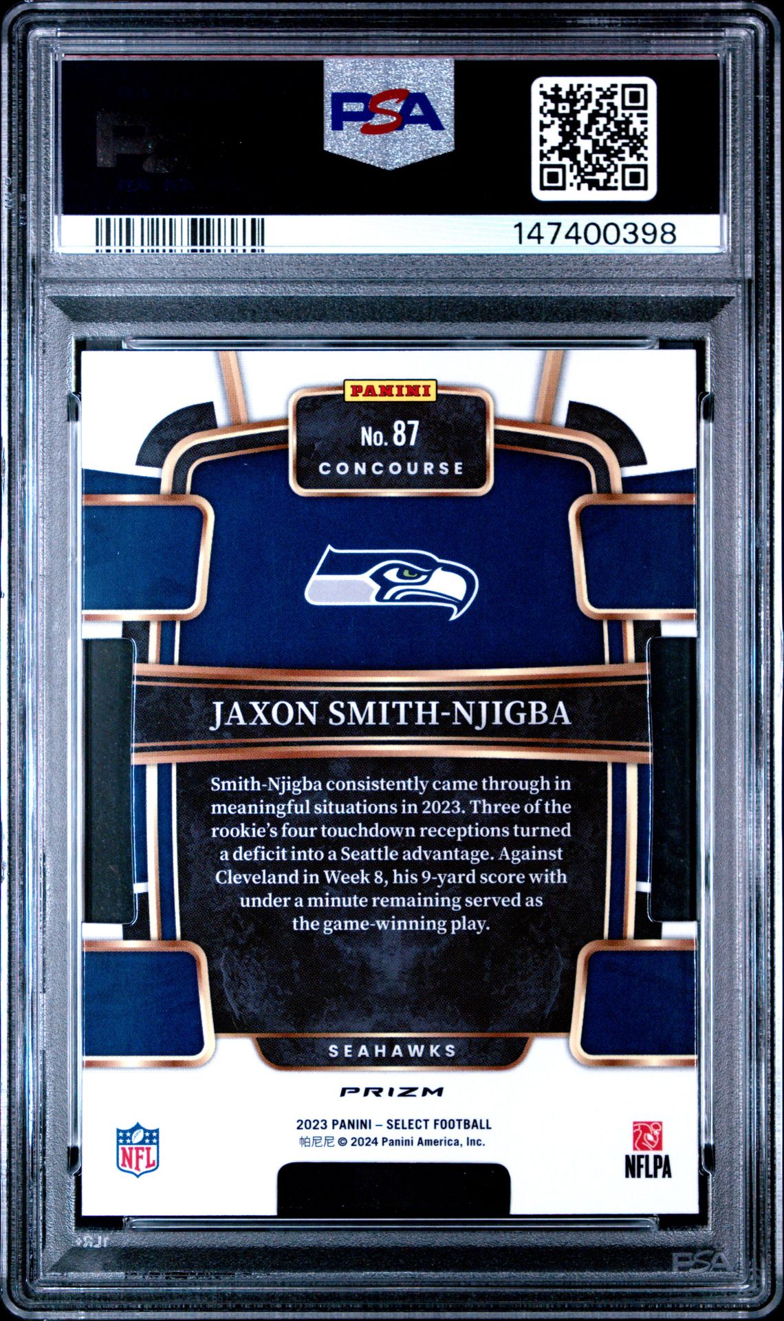 2023 Panini Select Jaxon Smith-Njigba #87 (Die-Cut Black & Green Prizm) Mint 9 back