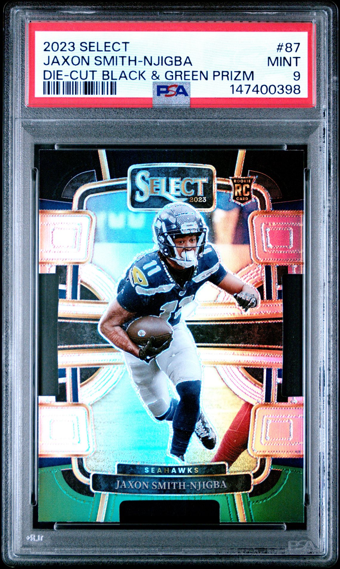 2023 Panini Select Jaxon Smith-Njigba #87 (Die-Cut Black & Green Prizm) Mint 9 front