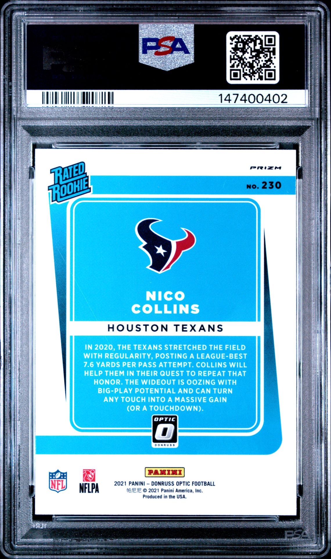 2021 Panini Donruss Optic Nico Collins #230 (Blue Hyper) Nm 7 back