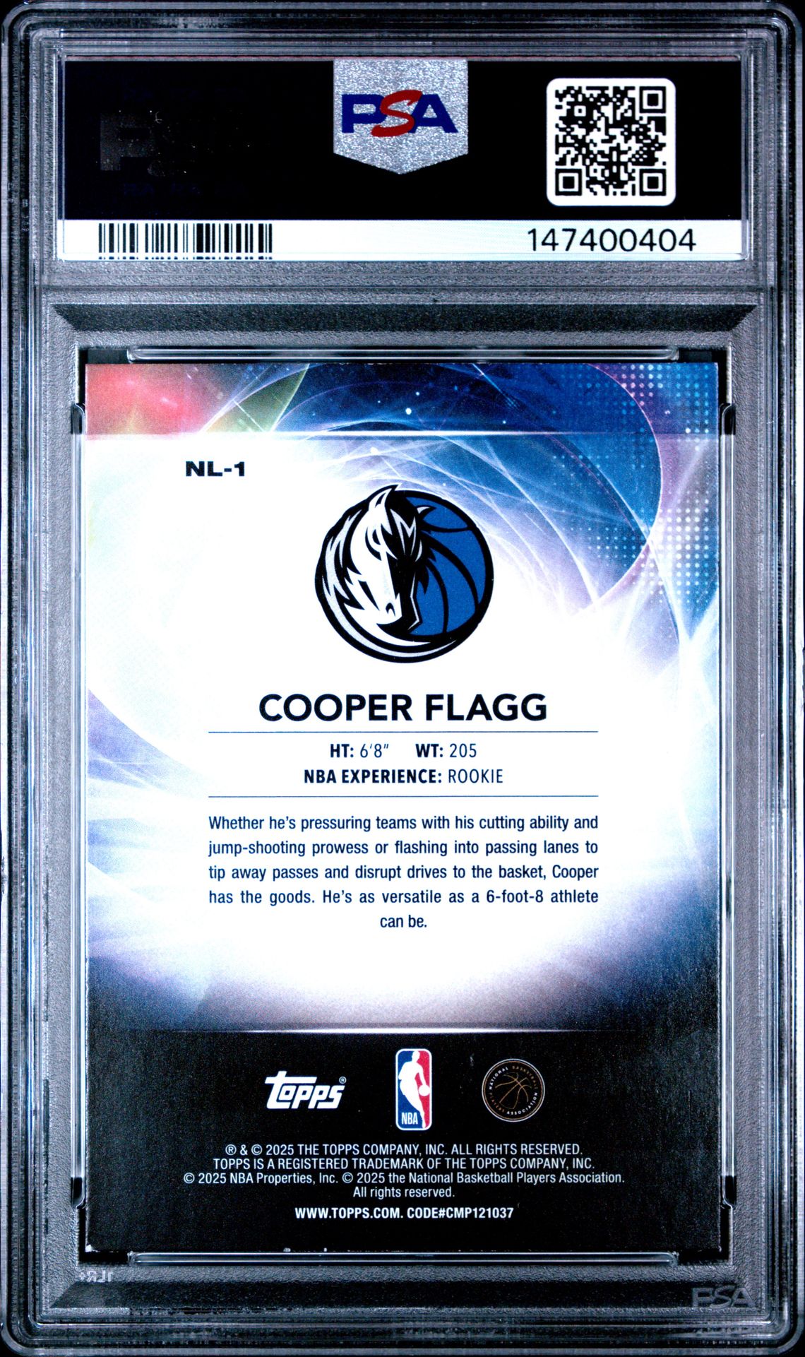 2025 Topps No Limit Cooper Flagg #Nl-1 (No Limit-Rainbow Foilboard) Mint 9 back