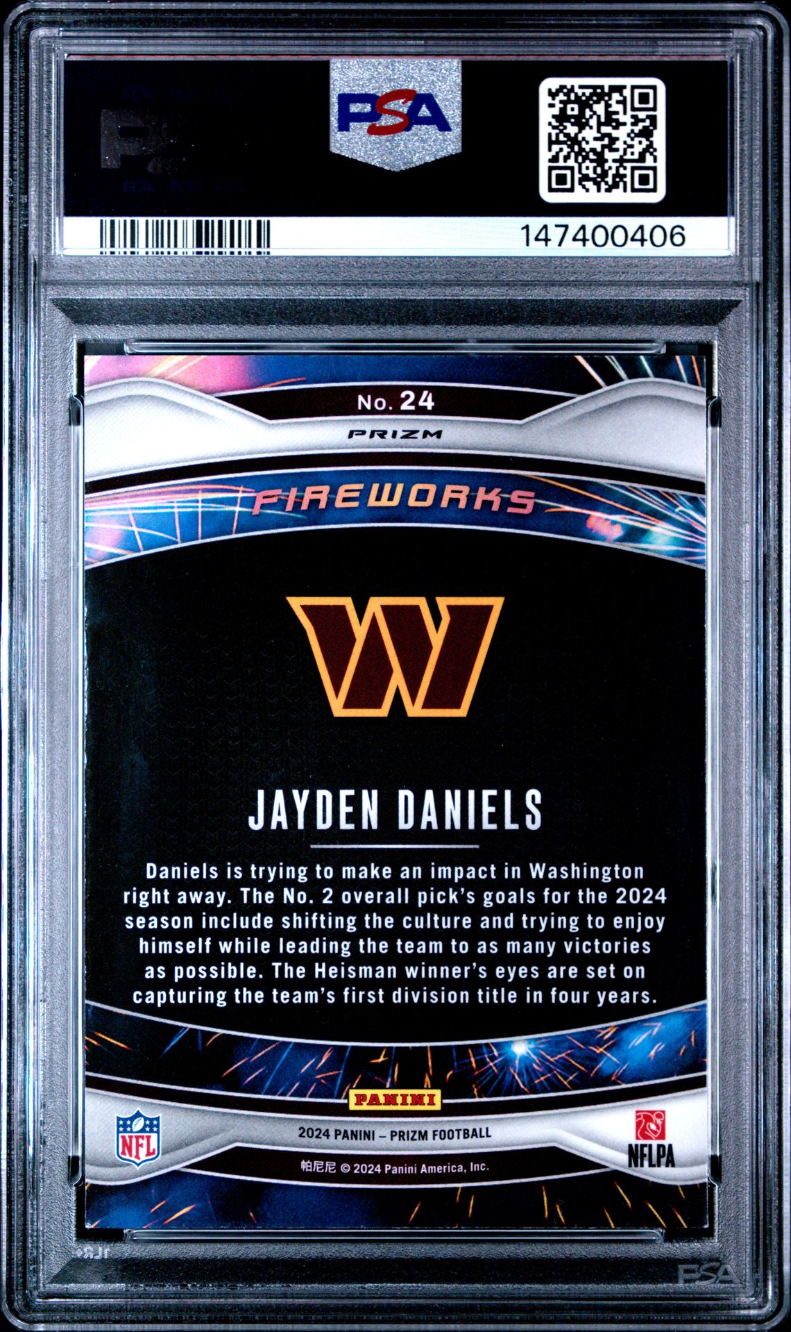 2024 Panini Prizm Fireworks Jayden Daniels #24 (Fireworks-Green Prizm) Nm-Mt 8 back