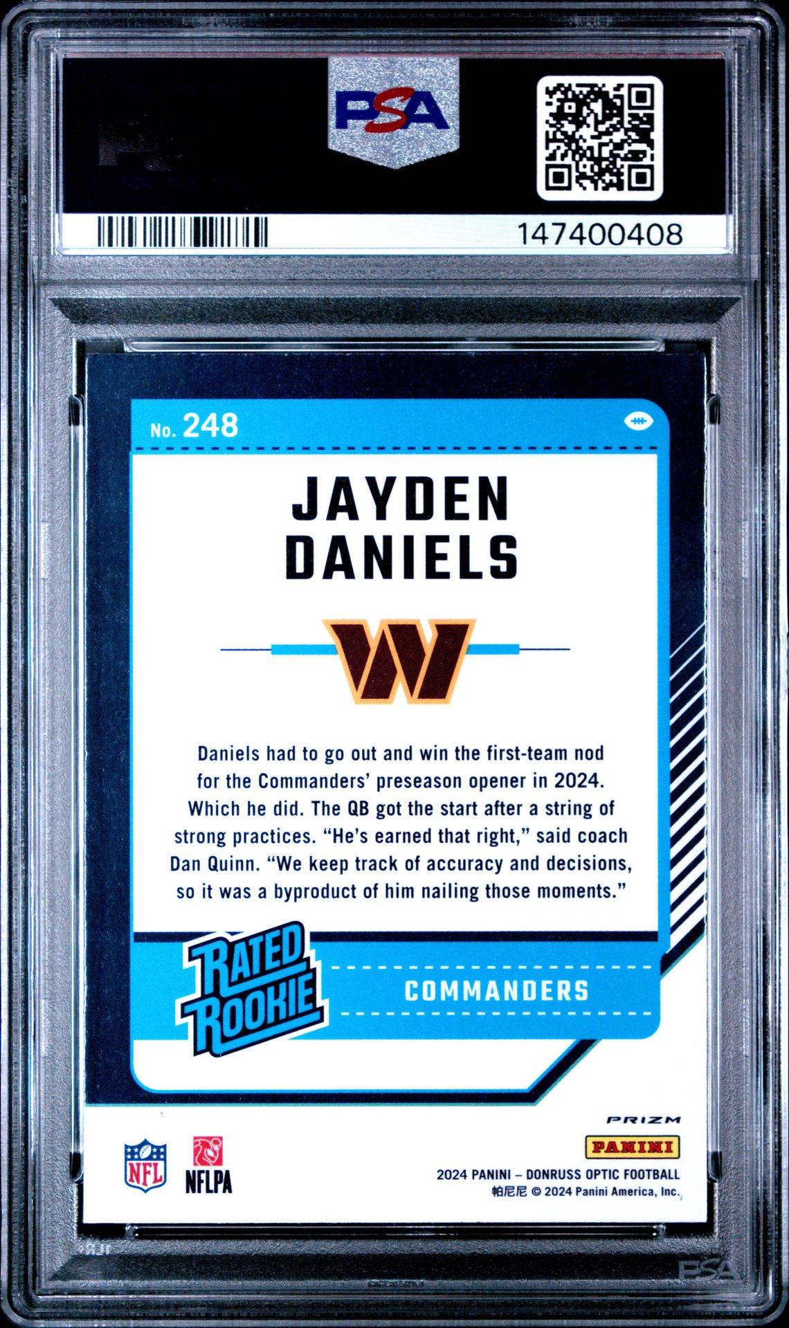 2024 Panini Donruss Optic Jayden Daniels #248 (Blue Hyper) Nm-Mt 8 back