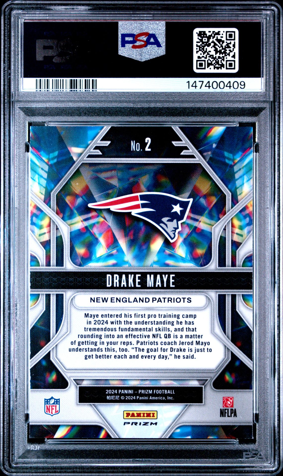 2024 Panini Prizm Prizmatic Drake Maye #2 (Prizmatic-Green Wave) Mint 9 back
