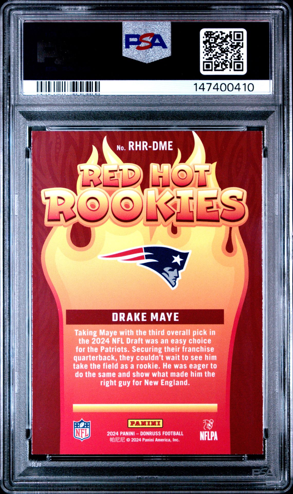 2024 Panini Donruss Red Hot Rookies Drake Maye #Rhrdme Nm 7 back