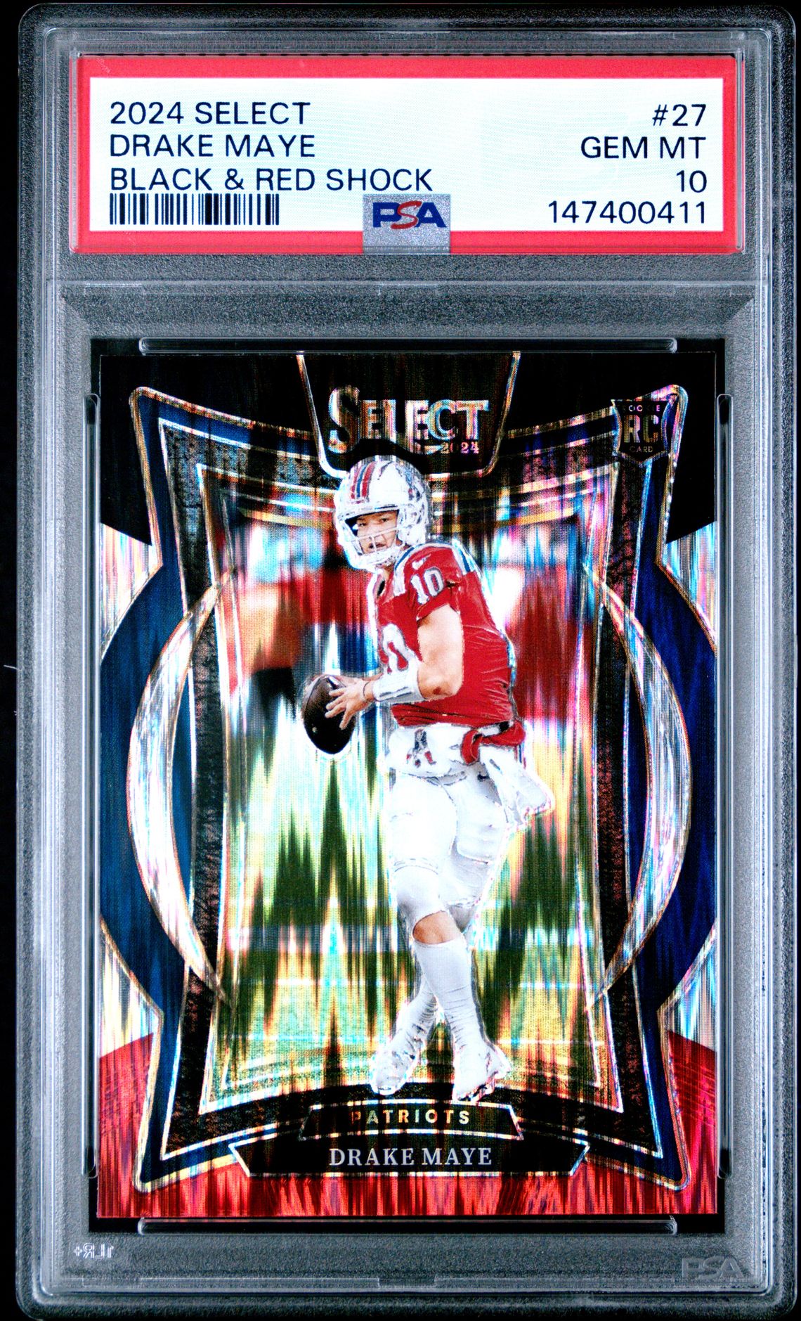 2024 Panini Select Drake Maye #27 (Black & Red Shock) Gem Mt 10 front