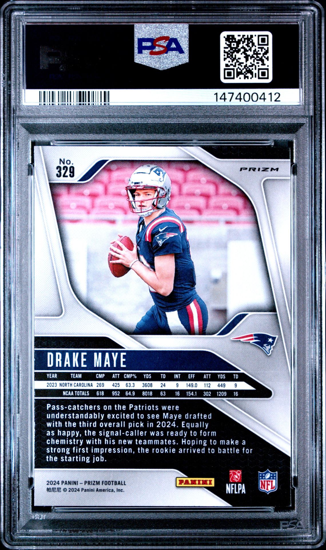 2024 Panini Prizm Drake Maye #329 (Red/White/Blue Prizm) Mint 9 back