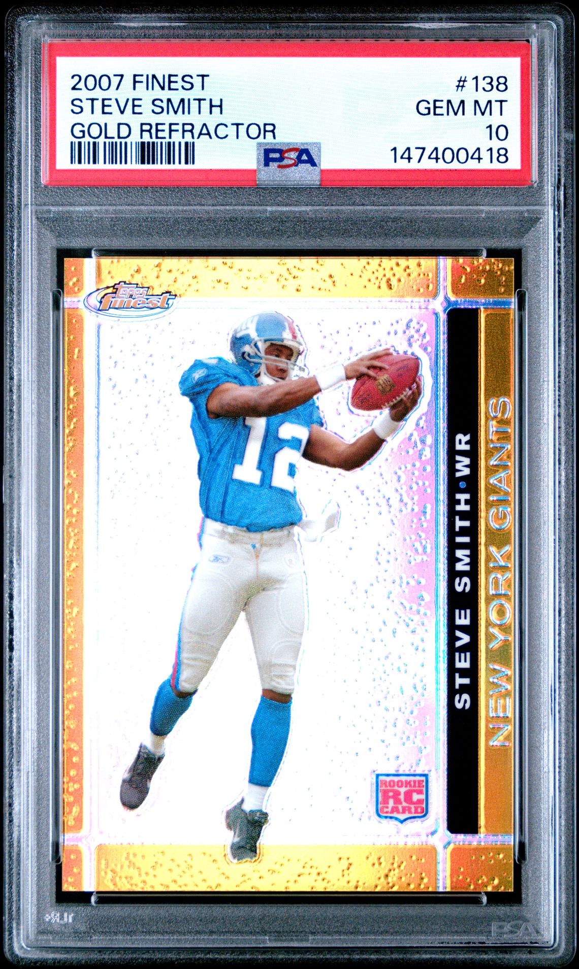 2007 Finest Steve Smith #138 (Gold Refractor) Gem Mt 10 front view - PSA graded GEM MT 10