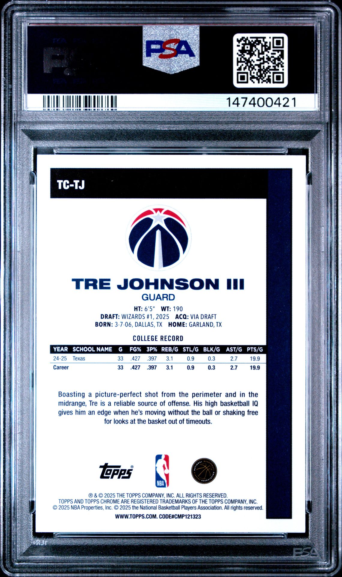 2025 Topps Silver Pack 1980-81 Topps Chrome Basketball Tre Johnson Iii #Tc-Tj (Aqua) Nm-Mt 8 back