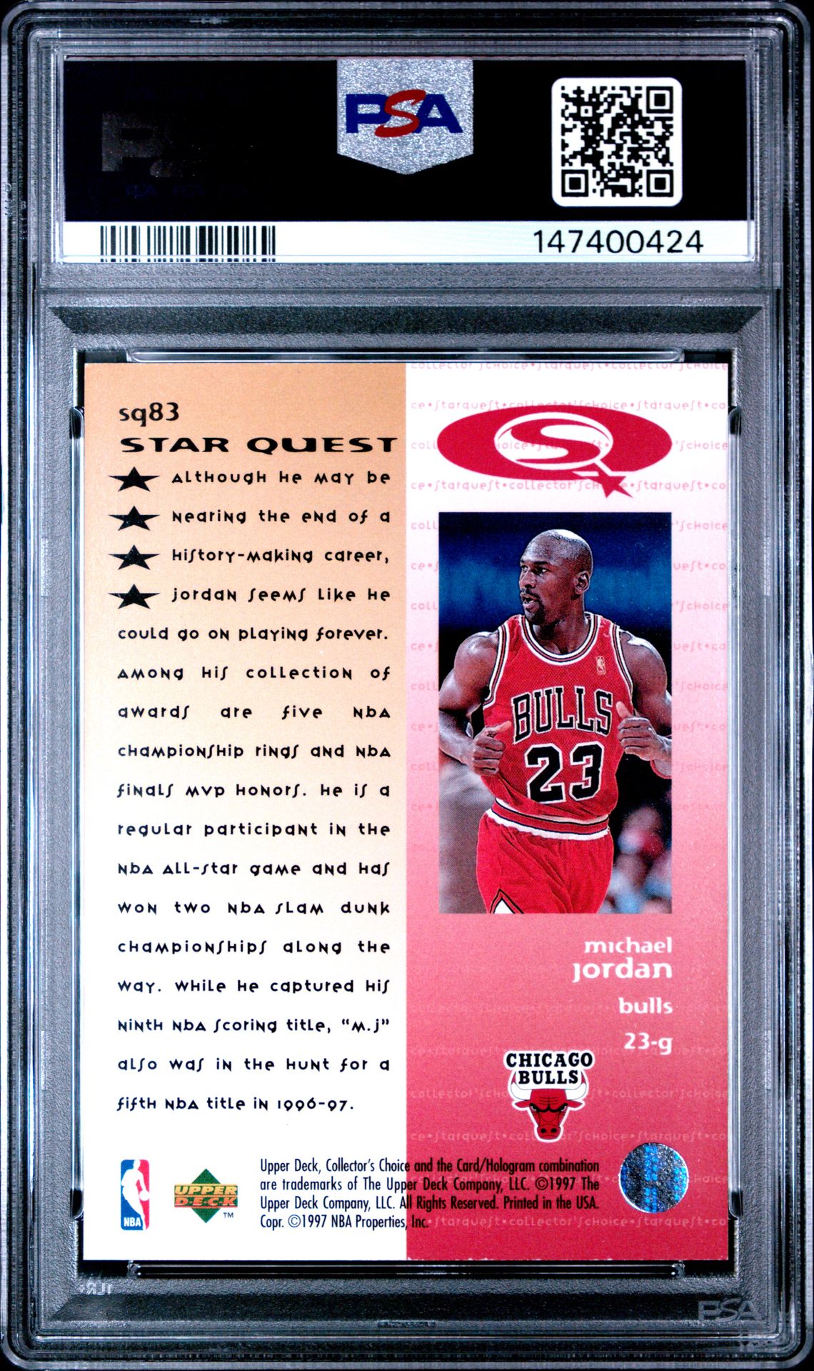 1997 Collector's Choice Starquest Michael Jordan #Sq83 (Starquest) Mint 9 back