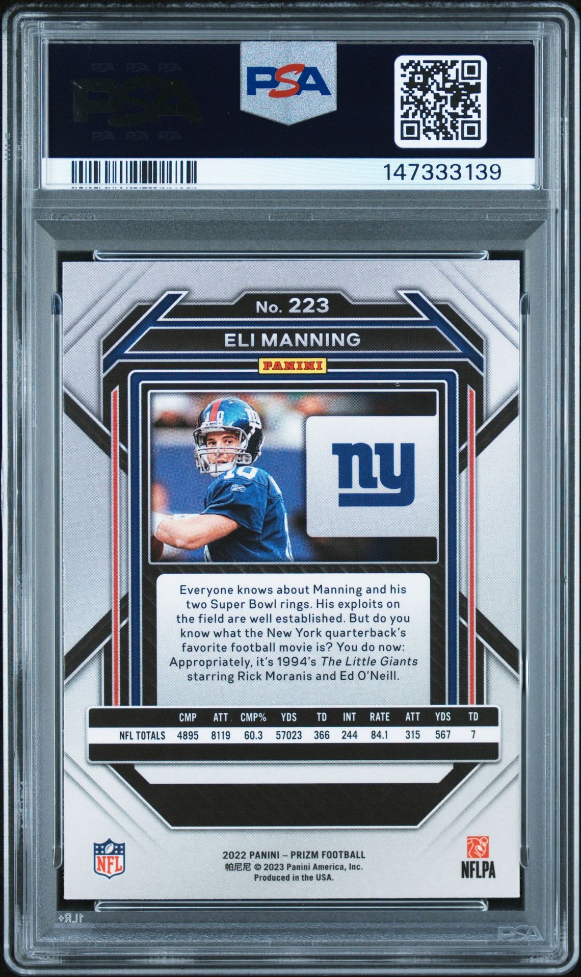 2022 Panini Prizm Eli Manning #223 Mint 9 back