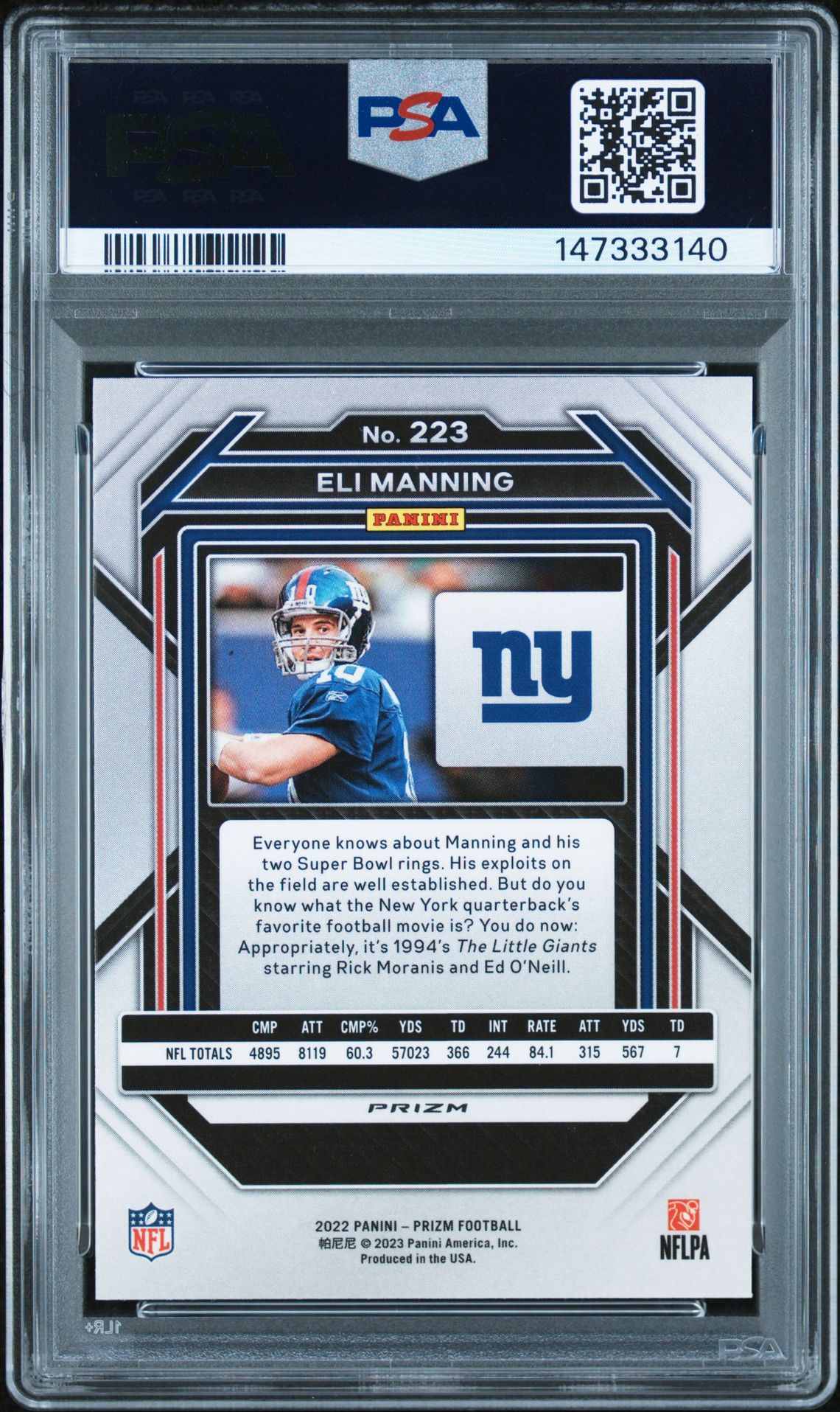 2022 Panini Prizm Eli Manning #223 (Black & Red Checker) Nm-Mt 8 back