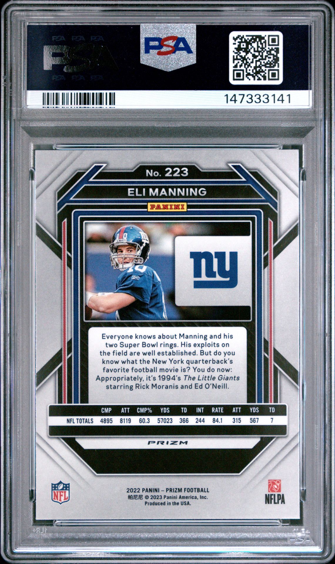 2022 Panini Prizm Eli Manning #223 (Black & White Checker) Nm-Mt 8 back