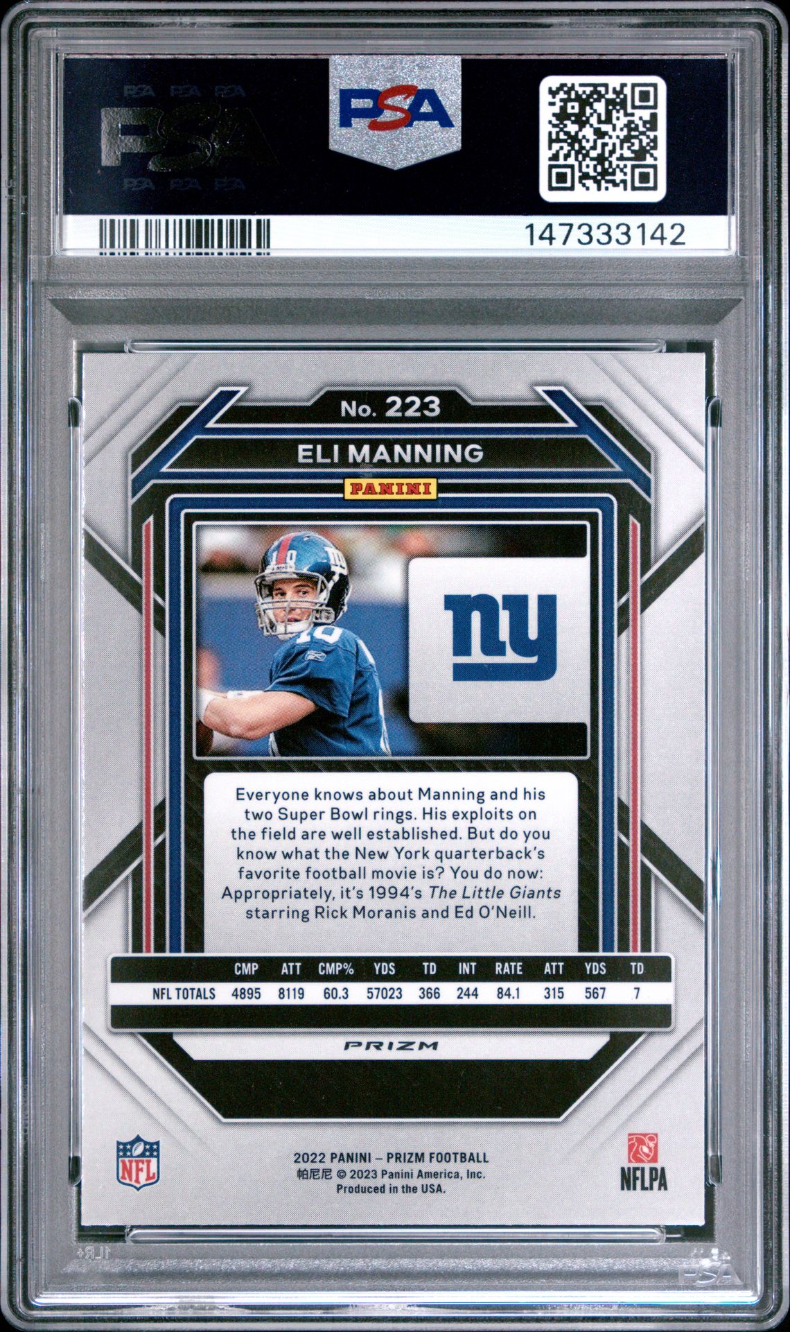 2022 Panini Prizm Eli Manning #223 (Blue Prizm) Mint 9 back