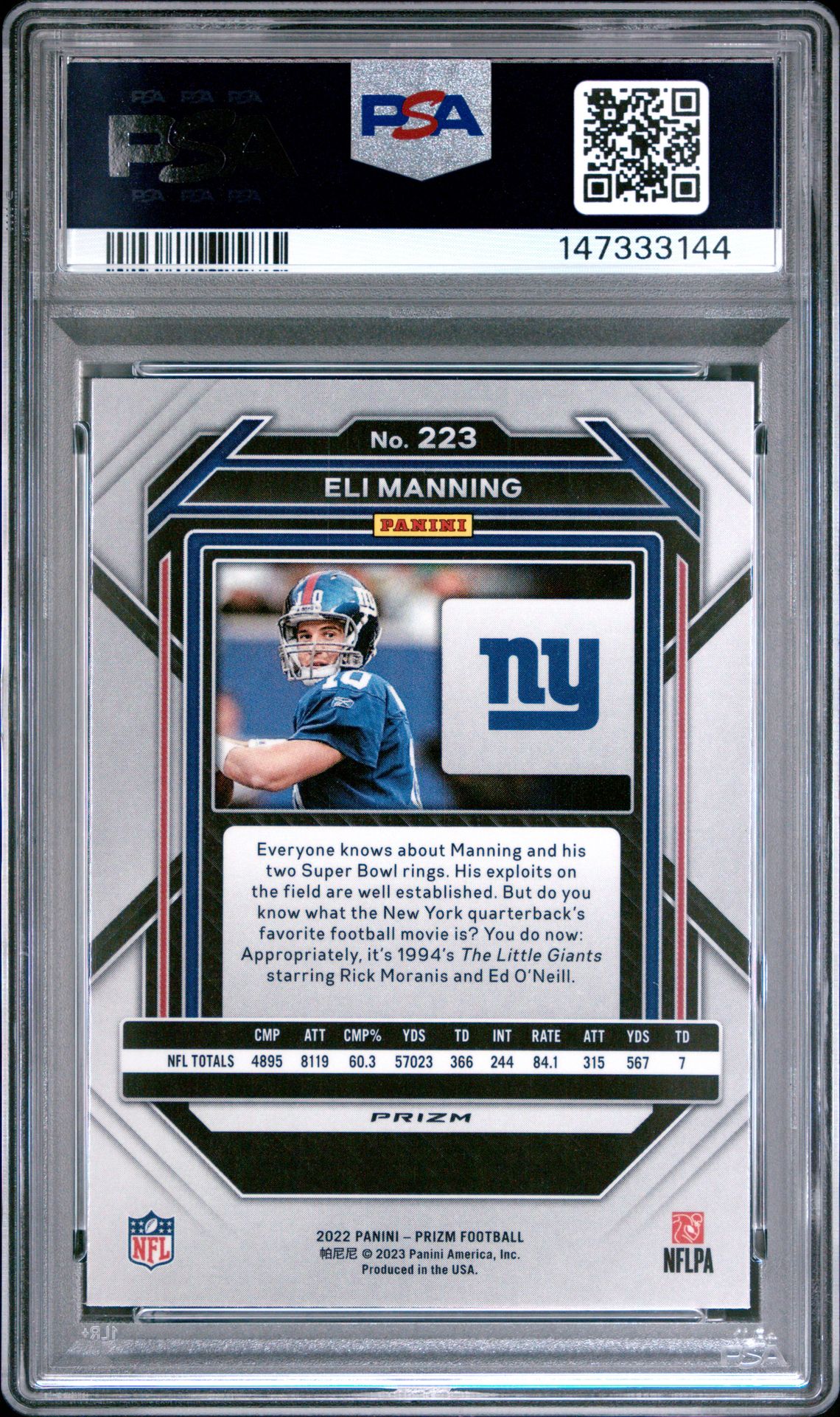 2022 Panini Prizm Eli Manning #223 (Green Ice) Nm-Mt 8 back