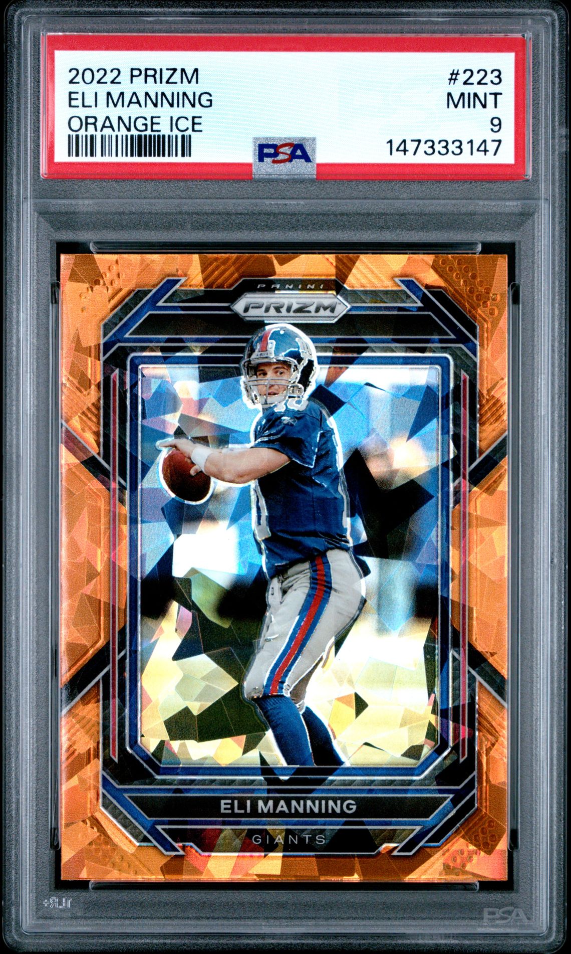 2022 Panini Prizm Eli Manning #223 (Orange Ice) Mint 9 front