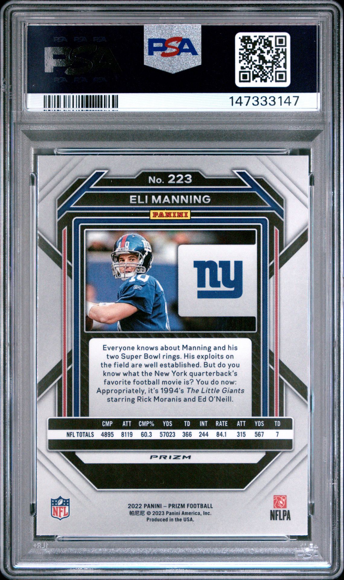 2022 Panini Prizm Eli Manning #223 (Orange Ice) Mint 9 back