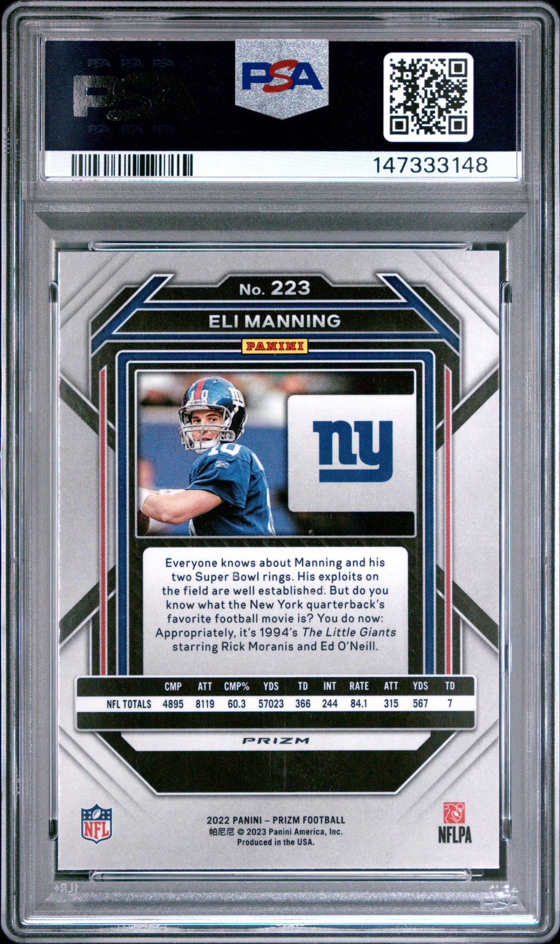 2022 Panini Prizm Eli Manning #223 (Red Prizm) Mint 9 back