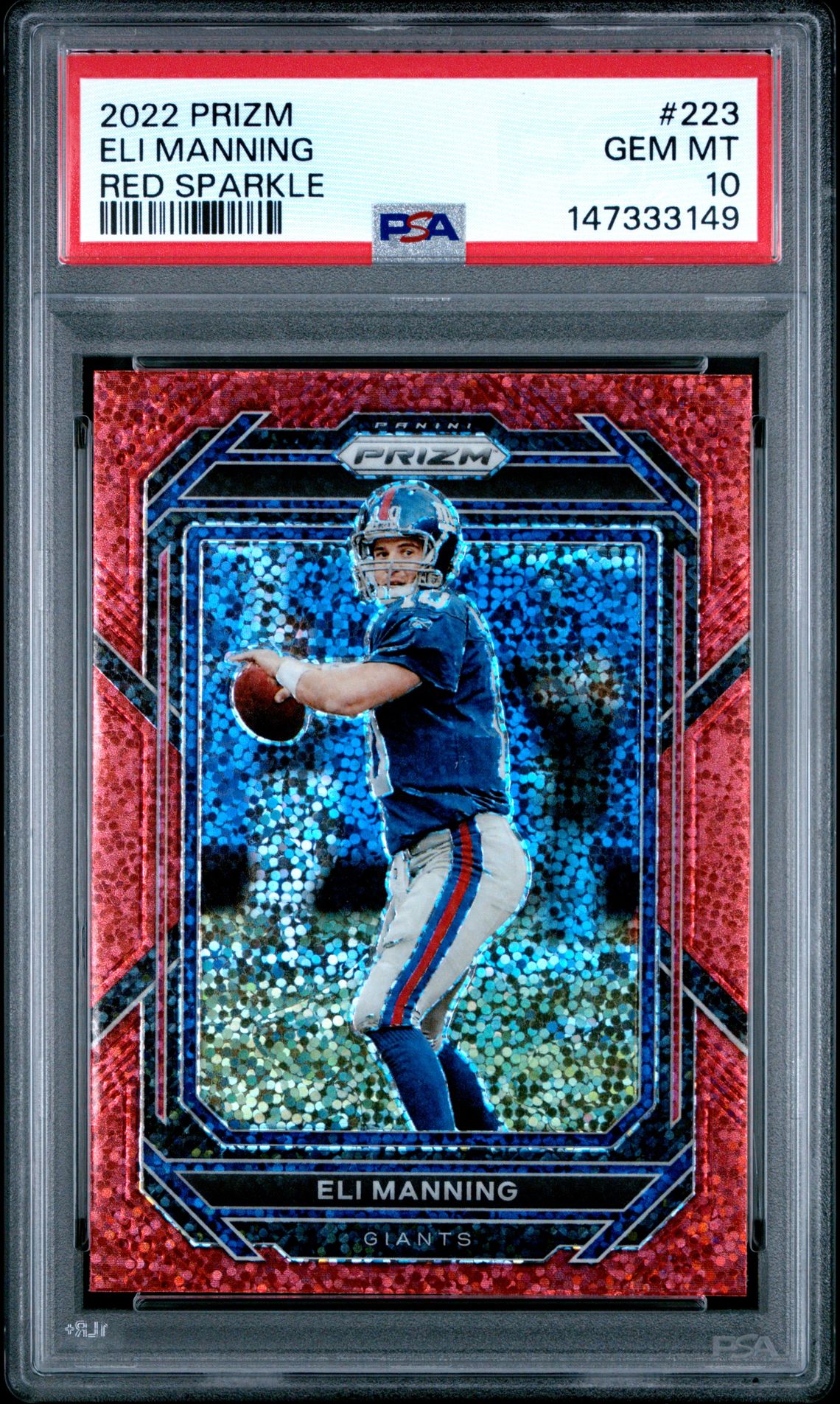 2022 Panini Prizm Eli Manning #223 (Red Sparkle) Gem Mt 10 front