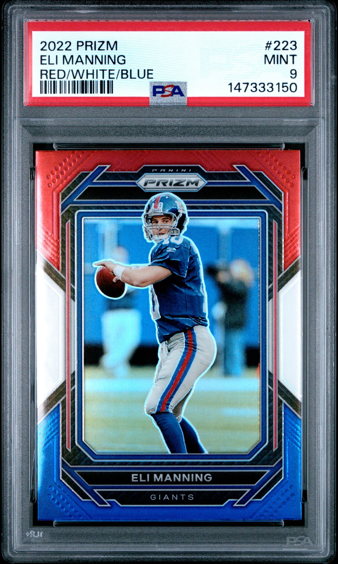 2022 Panini Prizm Eli Manning #223 (Red/White/Blue) Mint 9 front