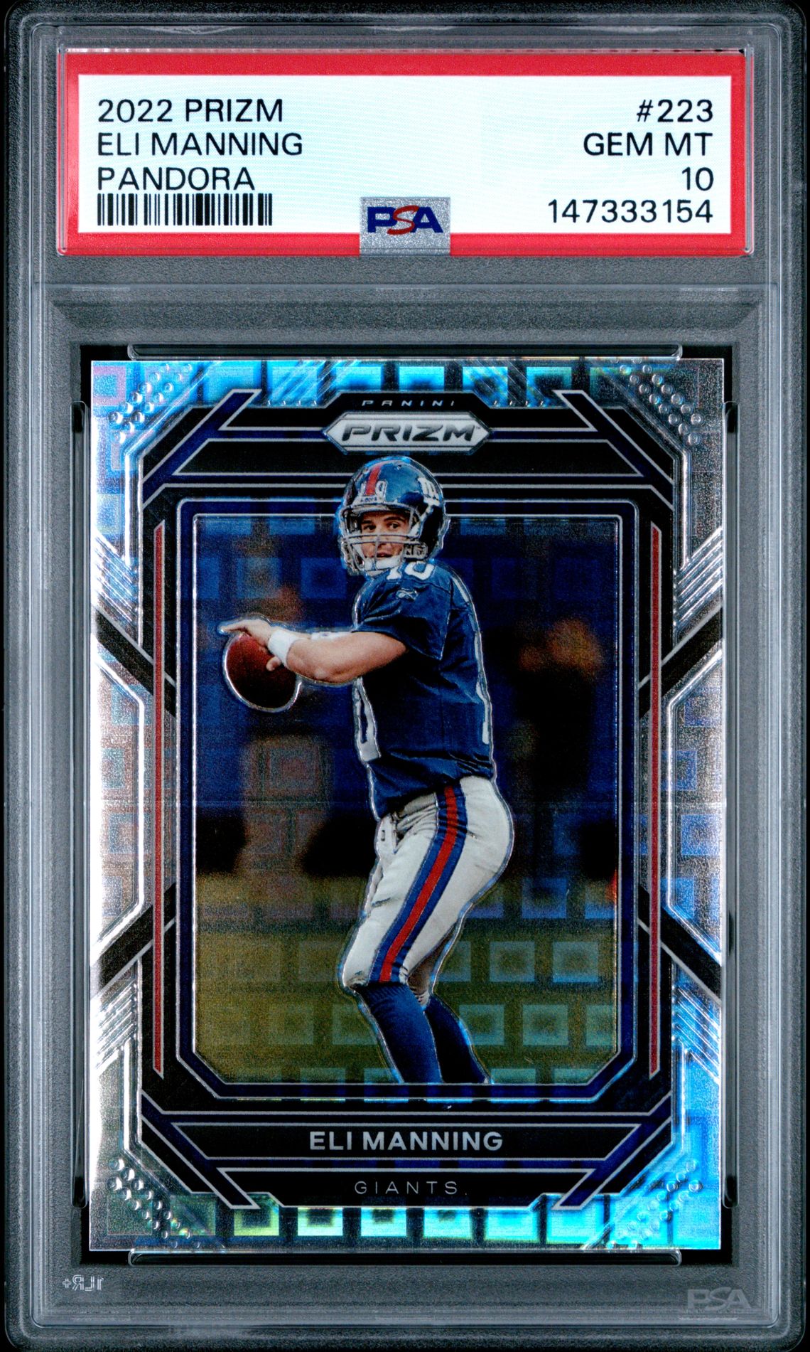 2022 Panini Prizm Eli Manning #223 (Pandora) Gem Mt 10 front