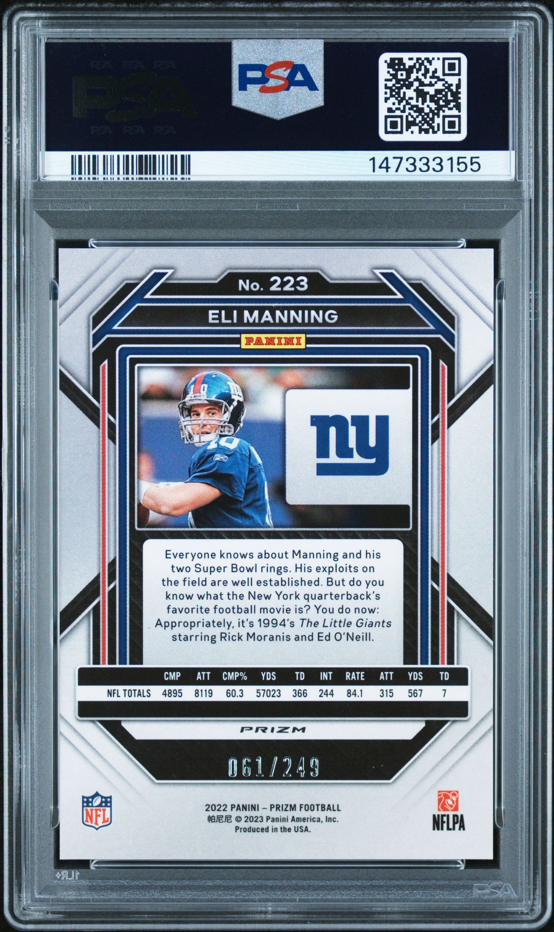 2022 Panini Prizm Eli Manning #223 (Orange Prizm) Nm-Mt 8 back