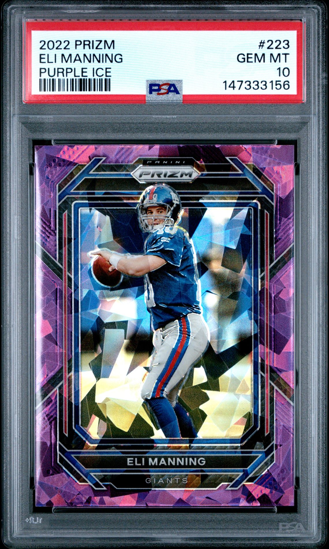 2022 Panini Prizm Eli Manning #223 (Purple Ice) Gem Mt 10 front
