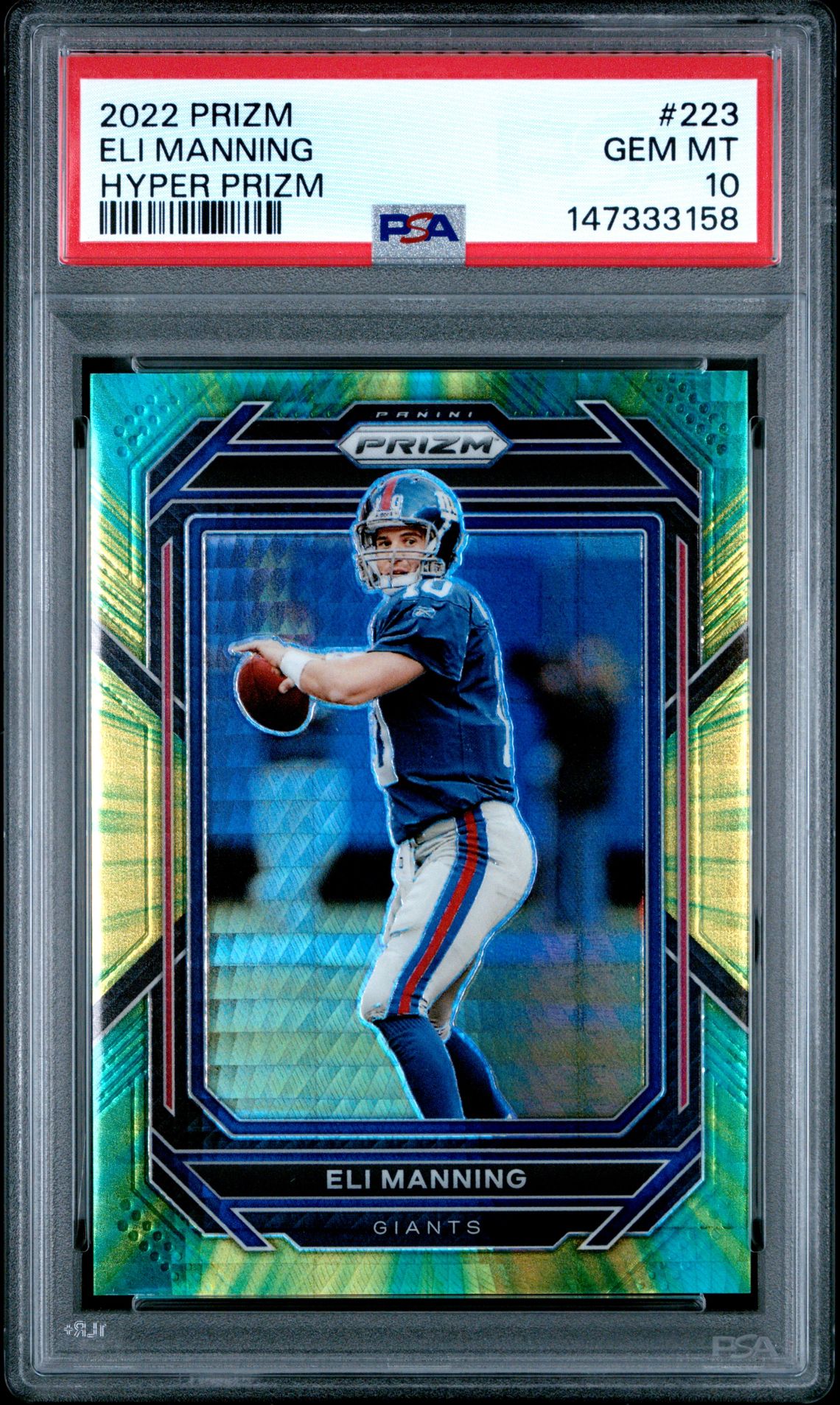 2022 Panini Prizm Eli Manning #223 (Hyper Prizm) Gem Mt 10 front