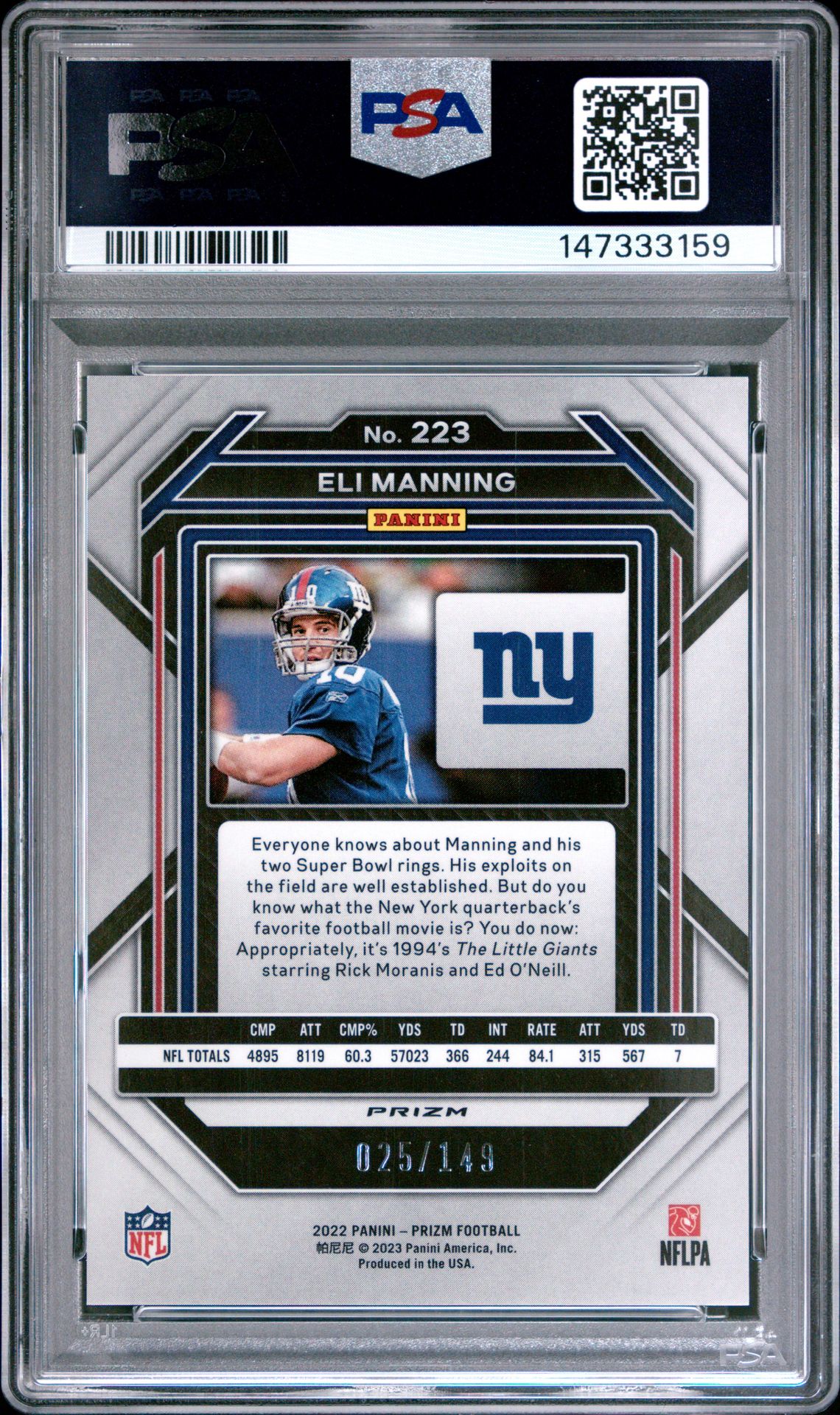 2022 Panini Prizm Eli Manning #223 (Red Wave) Gem Mt 10 back