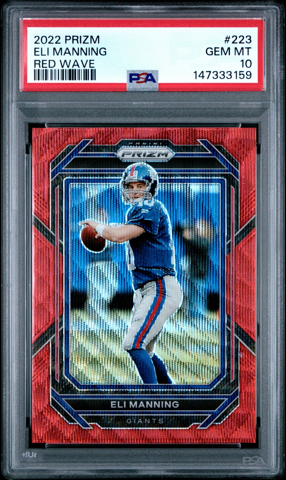 2022 Panini Prizm Eli Manning #223 (Red Wave) Gem Mt 10 front