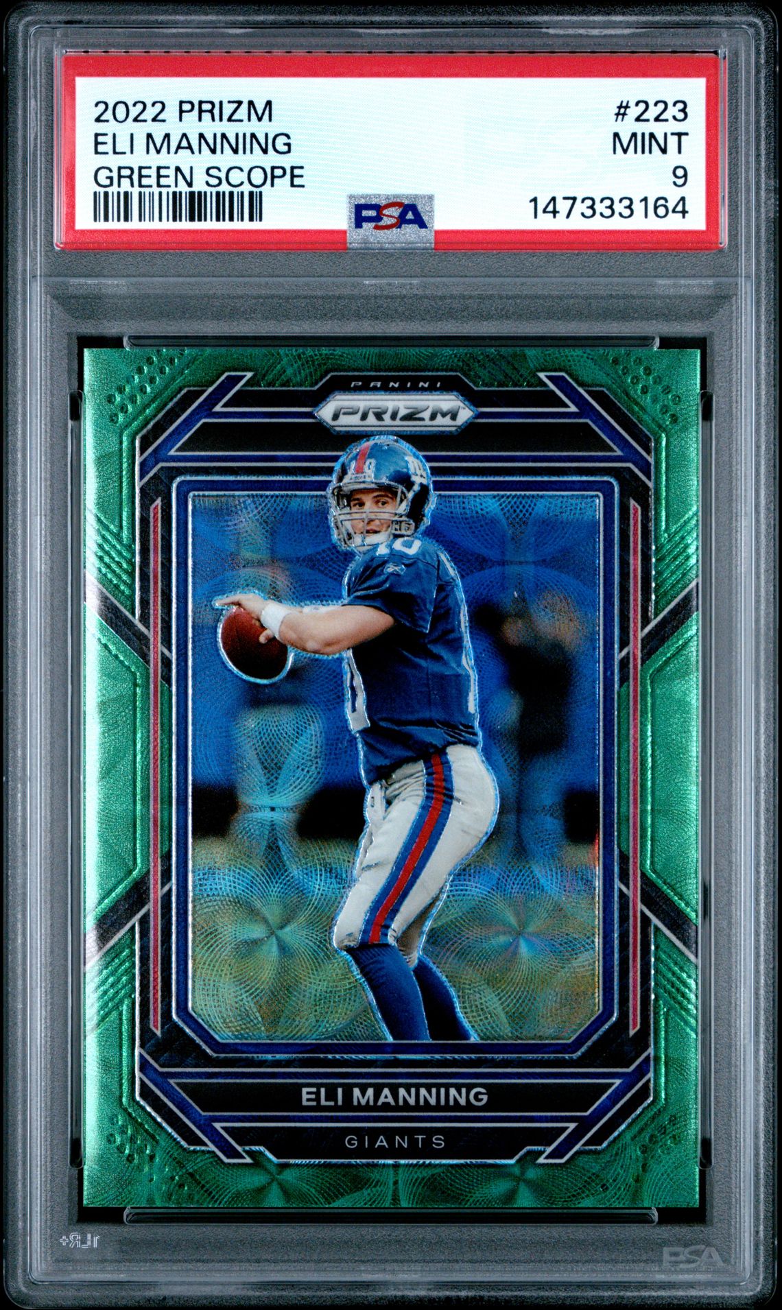 2022 Panini Prizm Eli Manning #223 (Green Scope) Mint 9 front